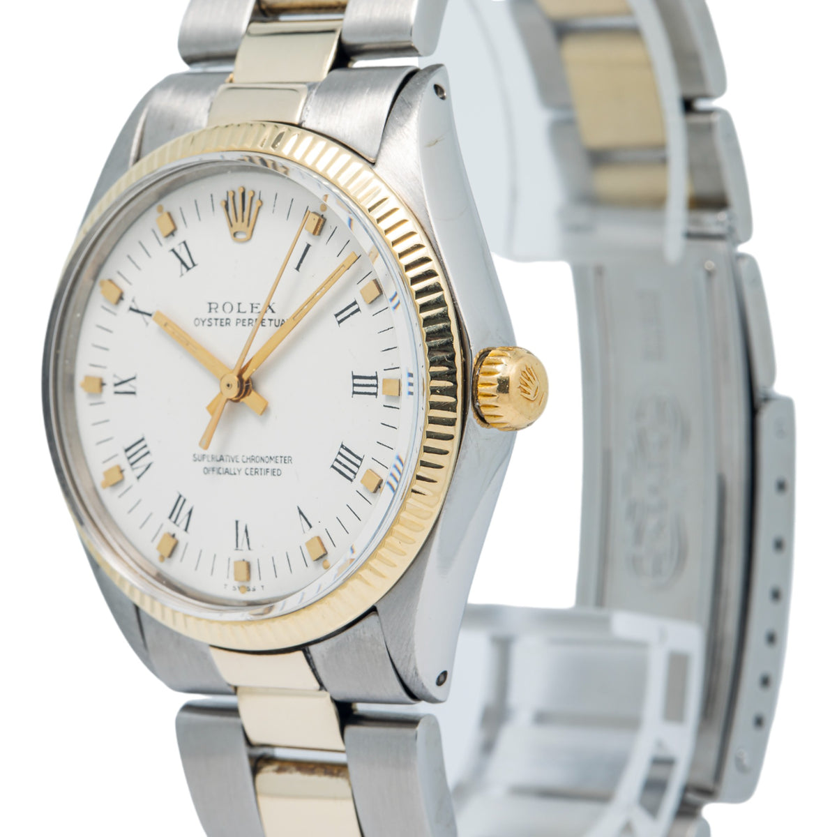 Rolex Oyster Perpetual 1005 18k YG Two Tone Roman White Dial Auto Unisex 34mm