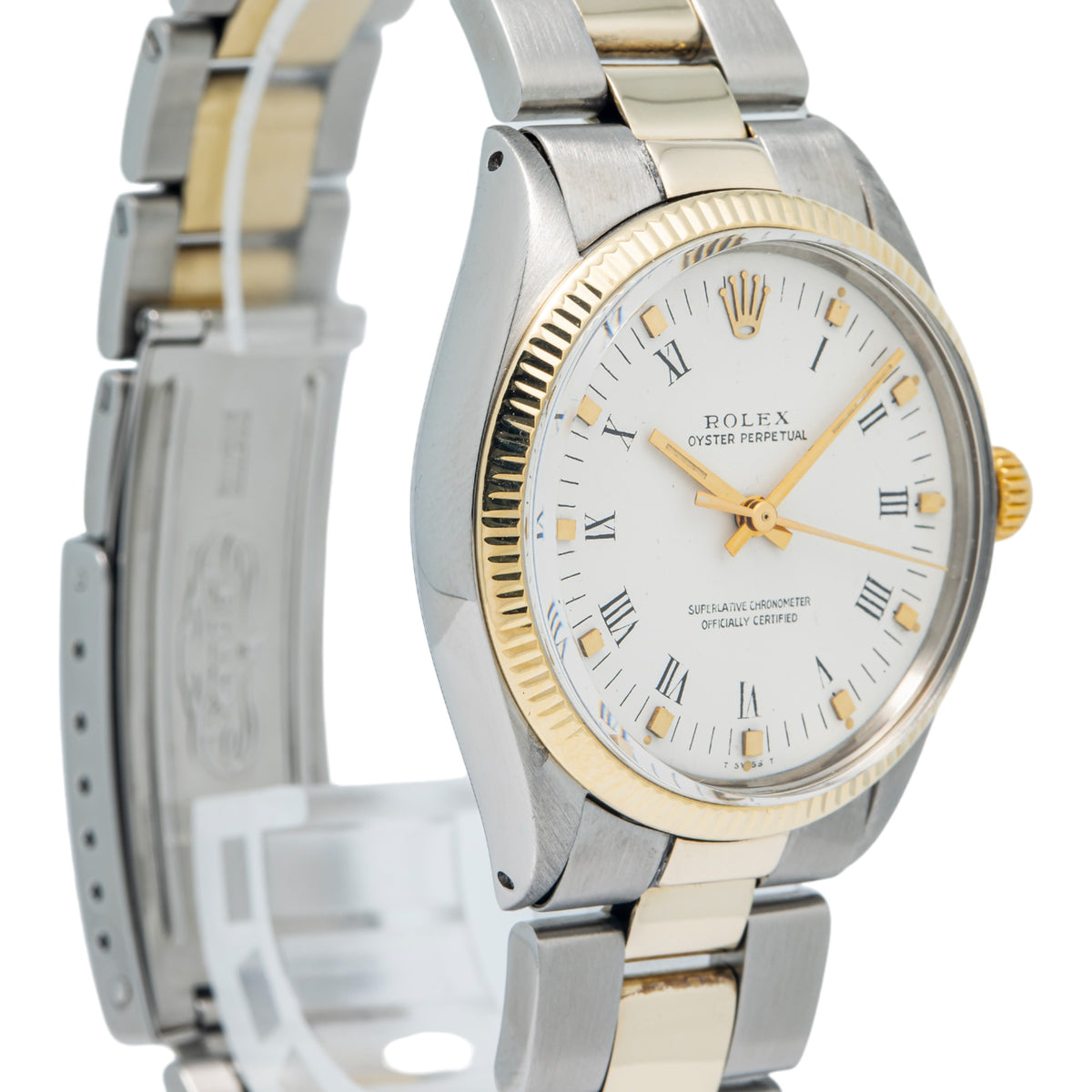 Rolex Oyster Perpetual 1005 18k YG Two Tone Roman White Dial Auto Unisex 34mm