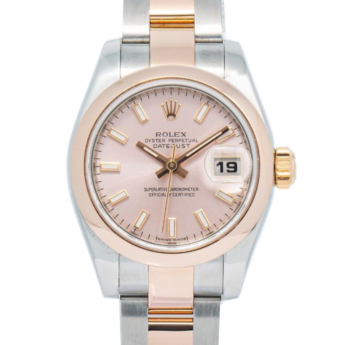 Rolex DateJust 179161 Oyster Two Tone Rose Gold Pink Dial Auto Ladies Watch 26mm