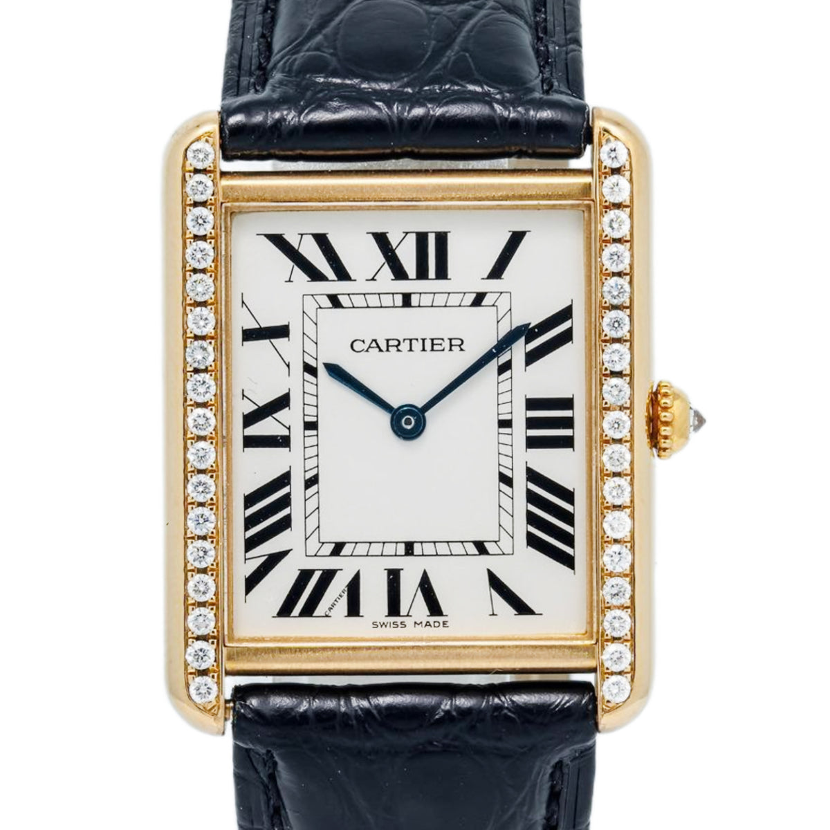 Cartier Tank Solo 2742 W5200004 18K Yellow Gold Diamond Bezel Quartz Unisex 27mm