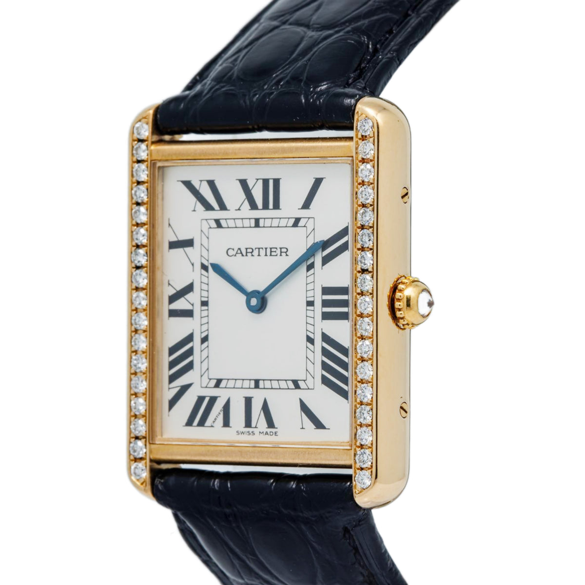 Cartier Tank Solo 2742 W5200004 18K Yellow Gold Diamond Bezel Quartz Unisex 27mm