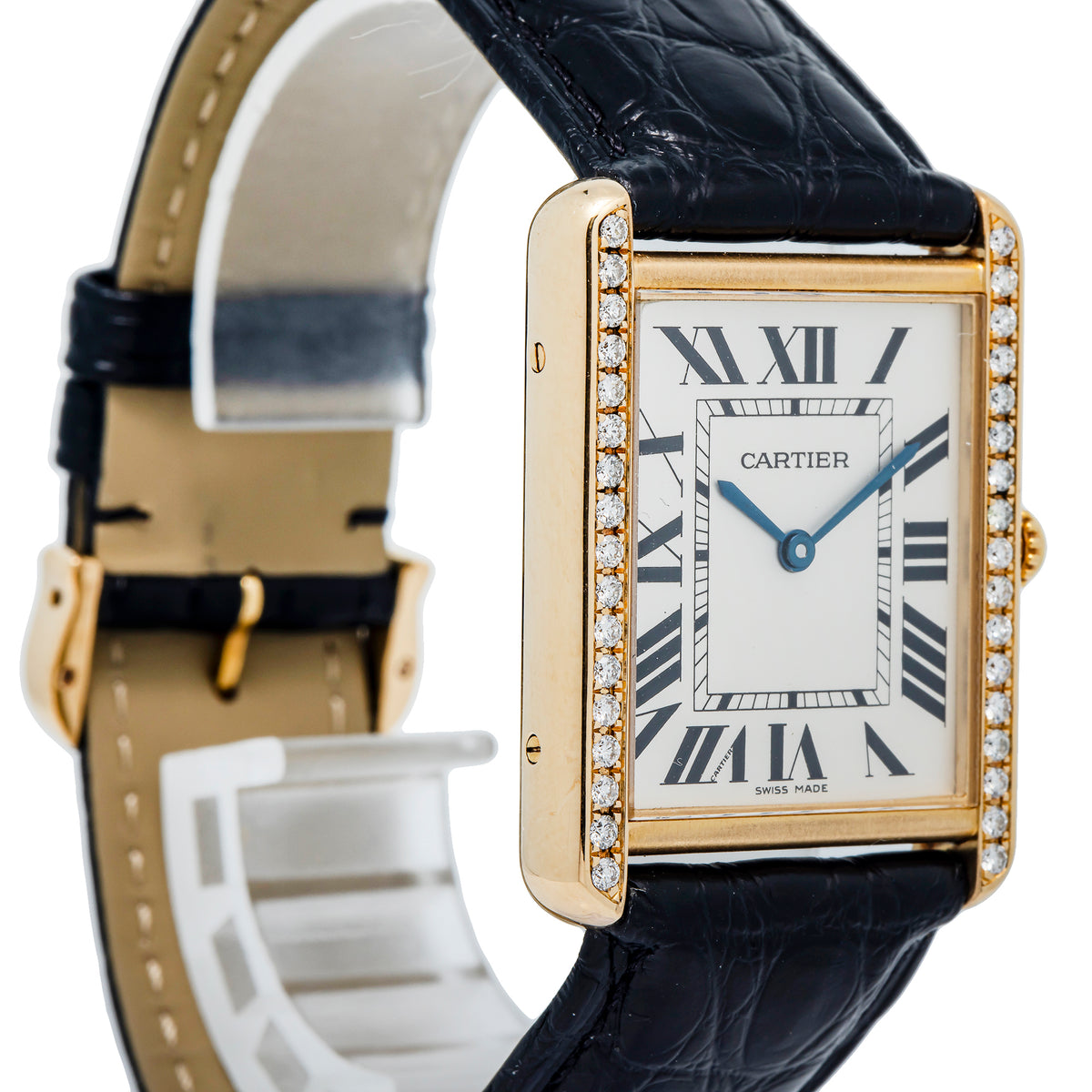 Cartier Tank Solo 2742 W5200004 18K Yellow Gold Diamond Bezel Quartz Unisex 27mm