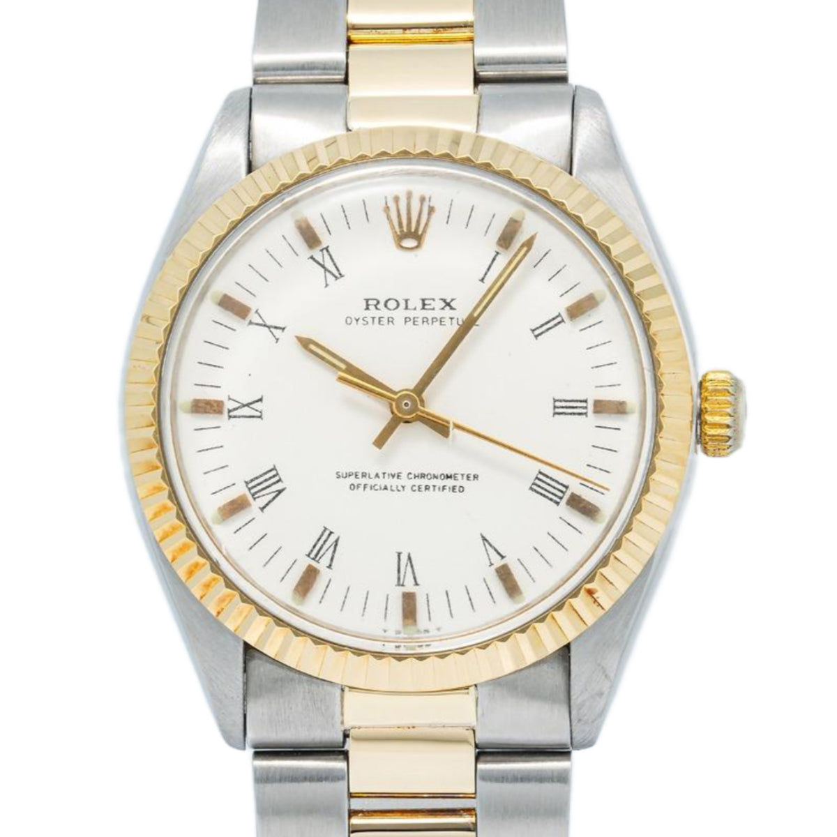 Rolex Oyster Perpetual 5500 Yellow Gold Two Tone White Dial Auto Unisex 34mm