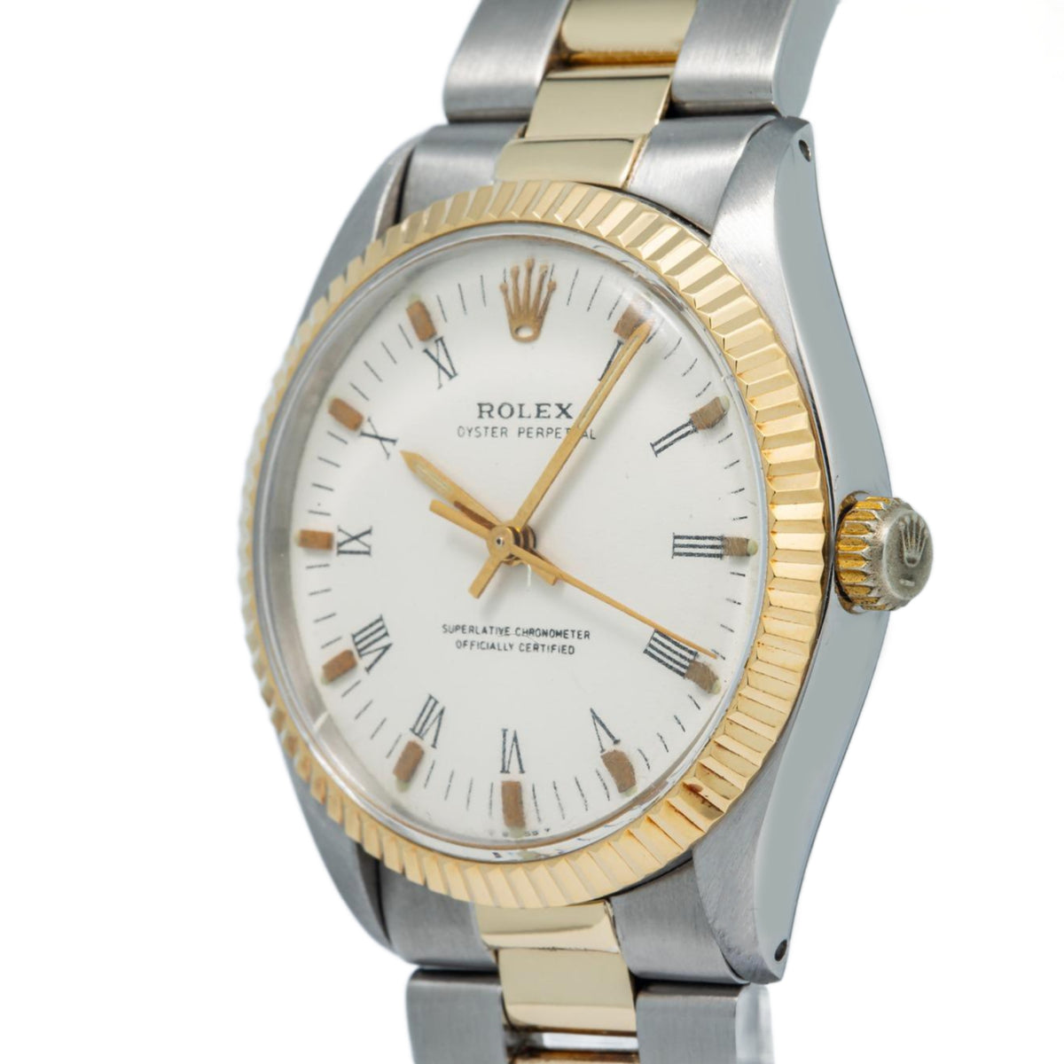 Rolex Oyster Perpetual 5500 Yellow Gold Two Tone White Dial Auto Unisex 34mm