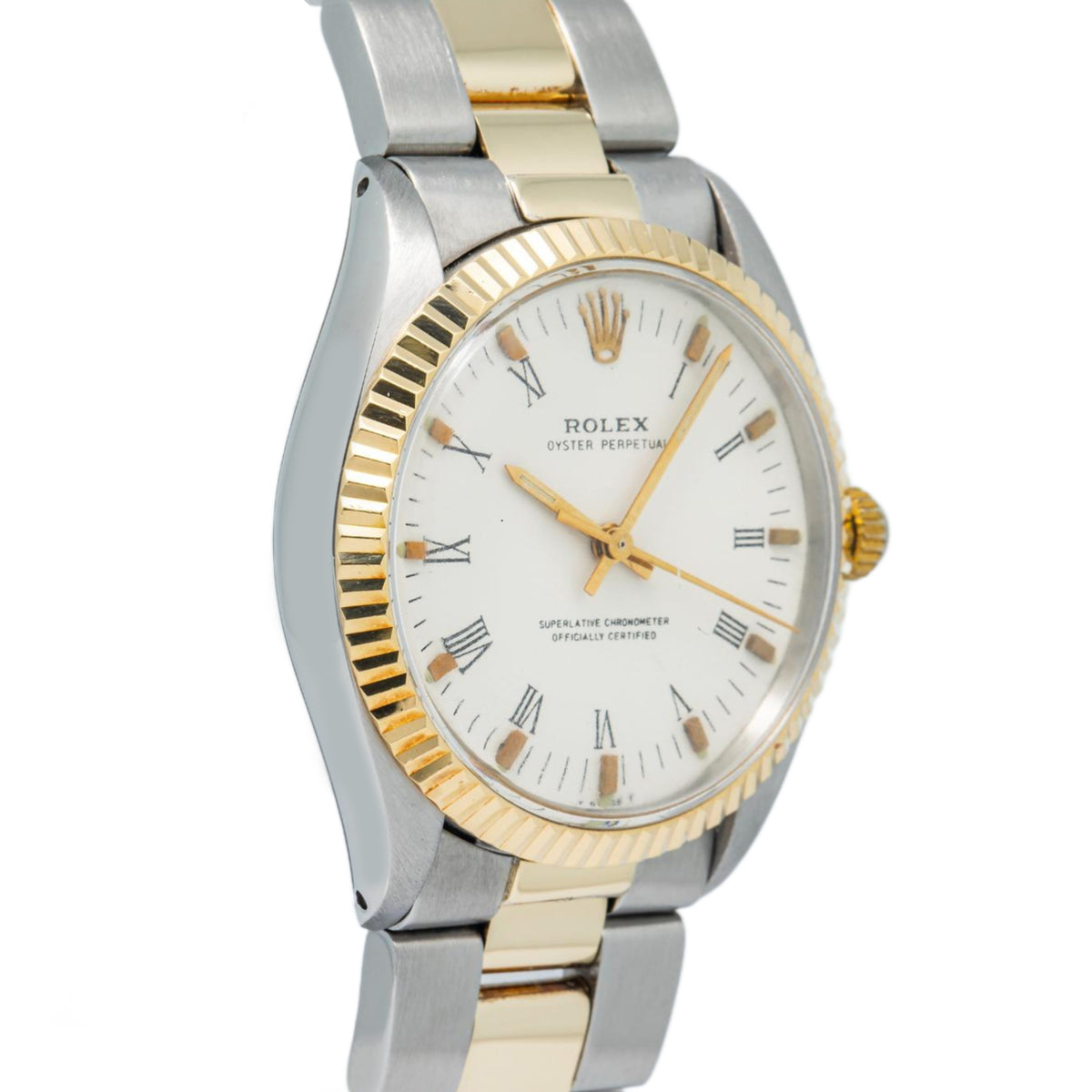 Rolex Oyster Perpetual 5500 Yellow Gold Two Tone White Dial Auto Unisex 34mm