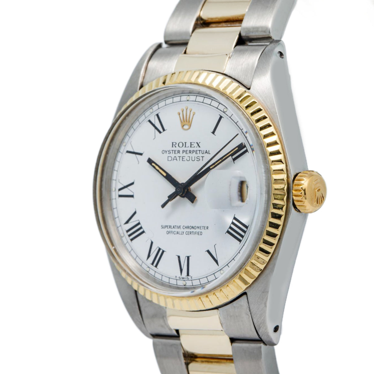 Rolex Datejust 1603 18k Two Tone Buckley White Dial Automatic Men's Watch 36mm