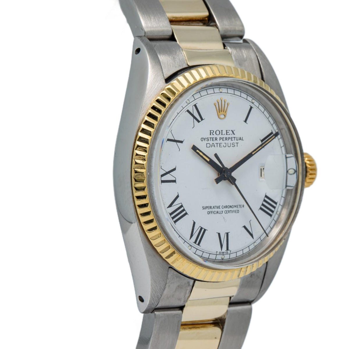 Rolex Datejust 1603 18k Two Tone Buckley White Dial Automatic Men's Watch 36mm