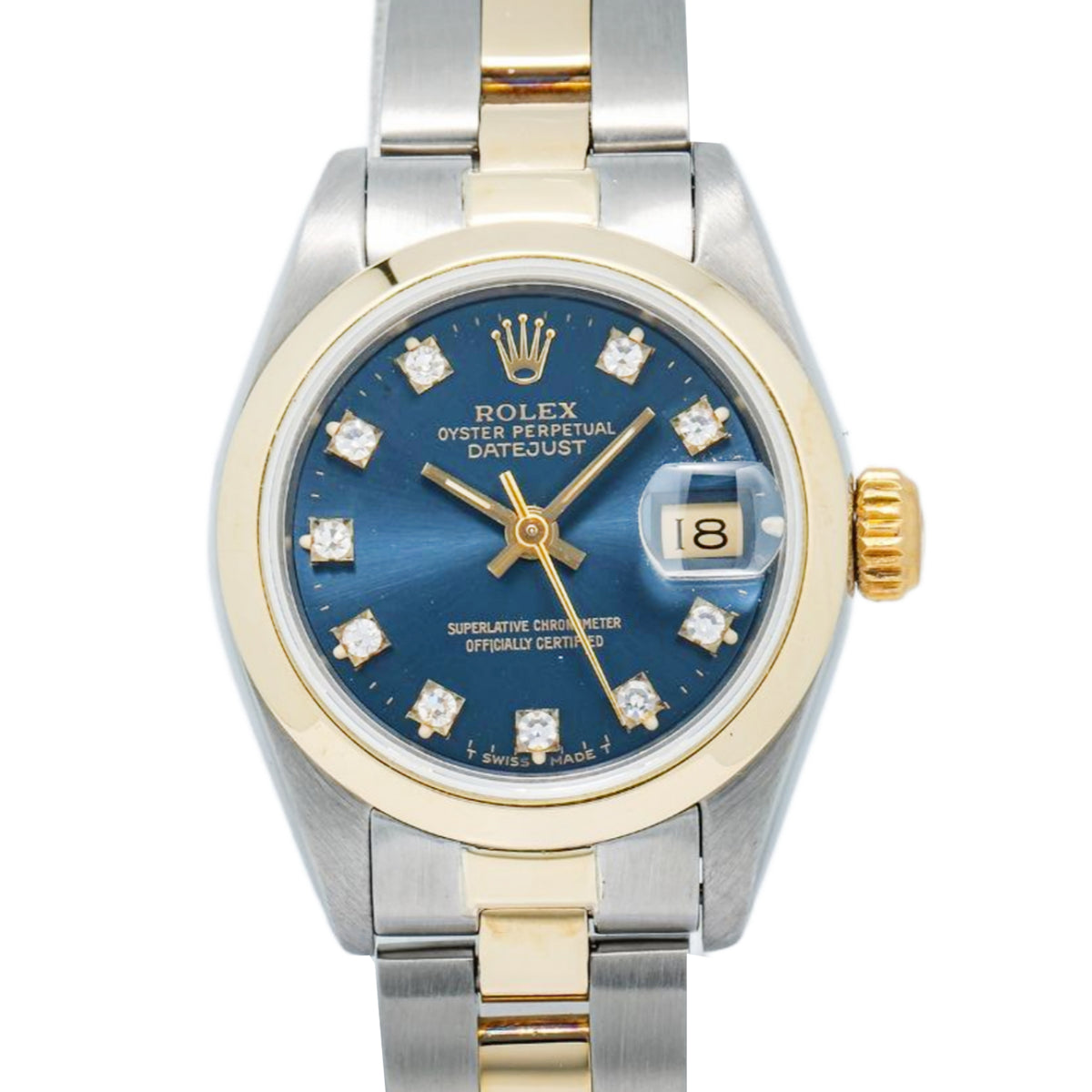 Rolex DateJust 69163 Two Tone Oyster Blue Diamond Dial Auto Ladies Watch 26mm