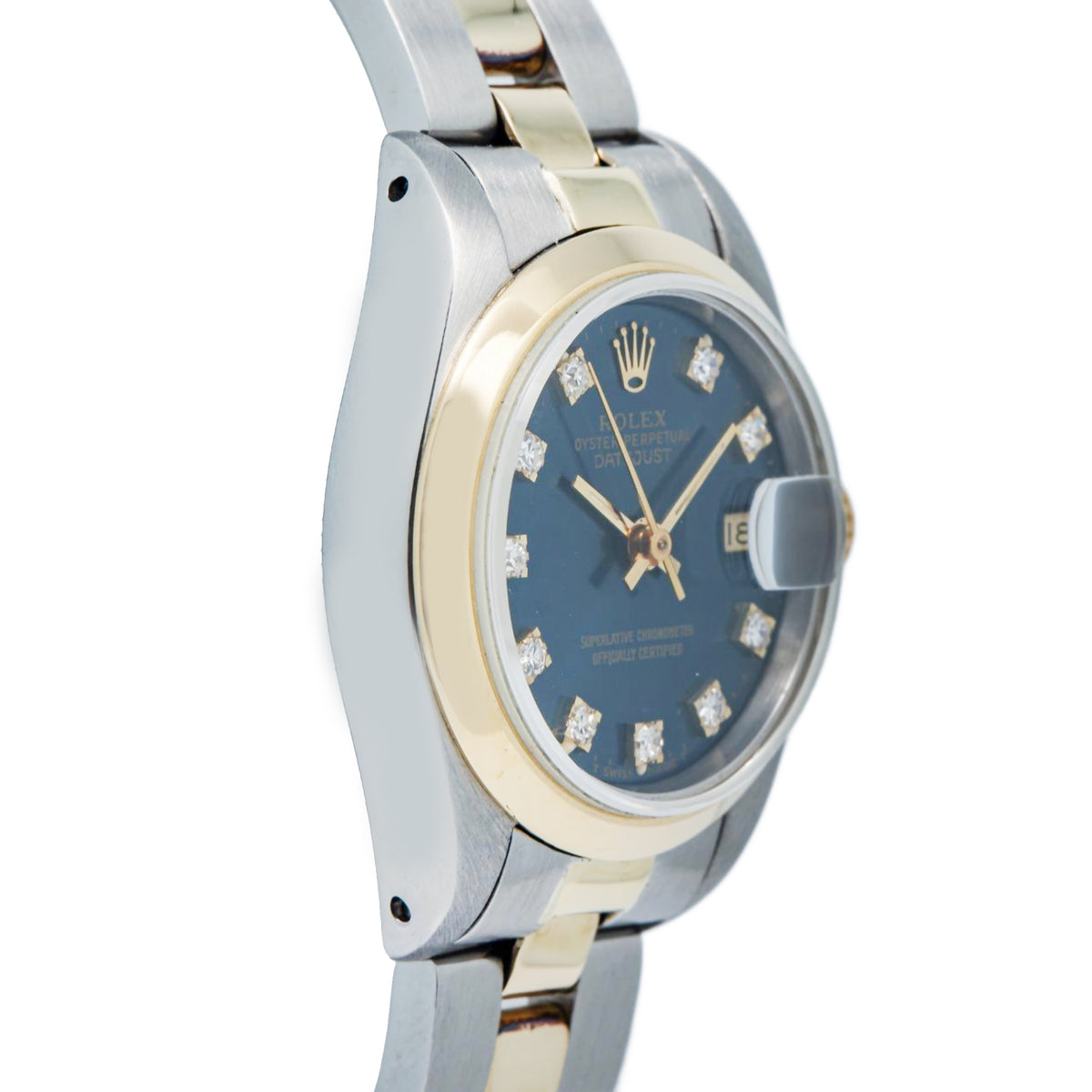 Rolex DateJust 69163 Two Tone Oyster Blue Diamond Dial Auto Ladies Watch 26mm