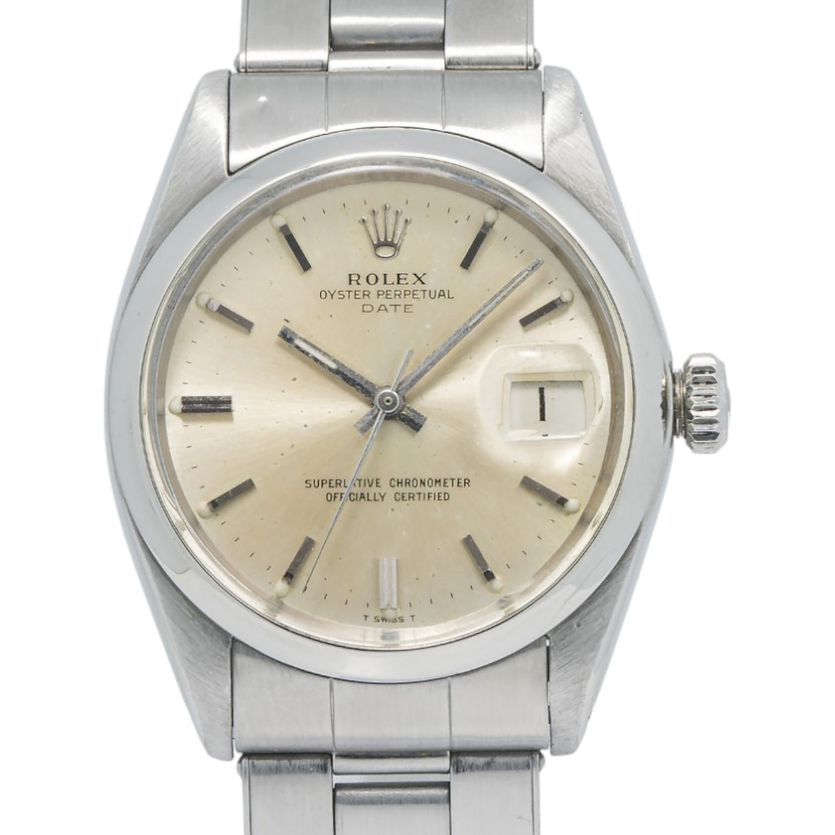 Rolex Date 1500 Oyster Stainless Steel Silver Dial Automatic Unisex Watch 34mm