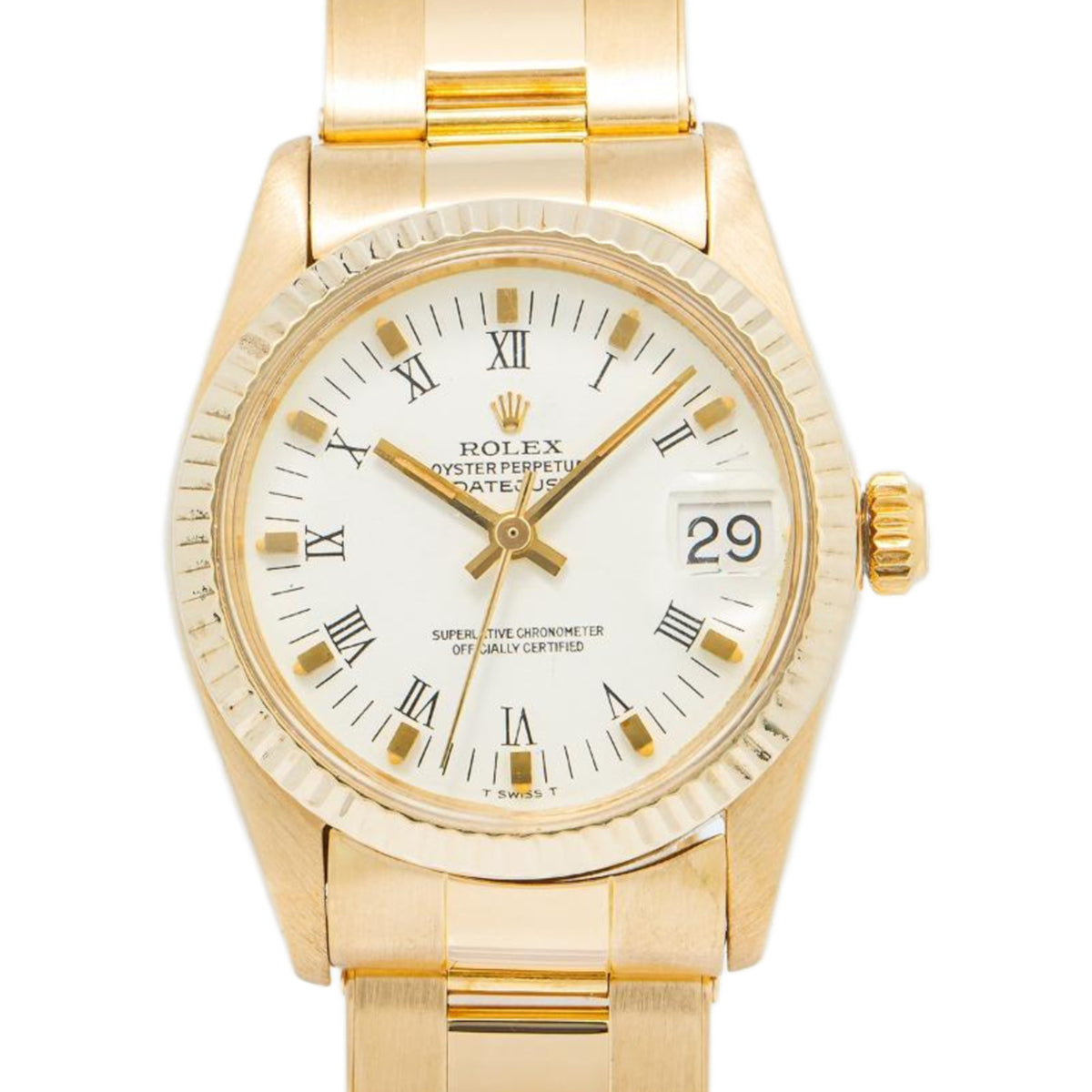 Rolex DateJust 6827 18K Yellow Gold Oyster White Dial Automatic Lady Watch 31mm