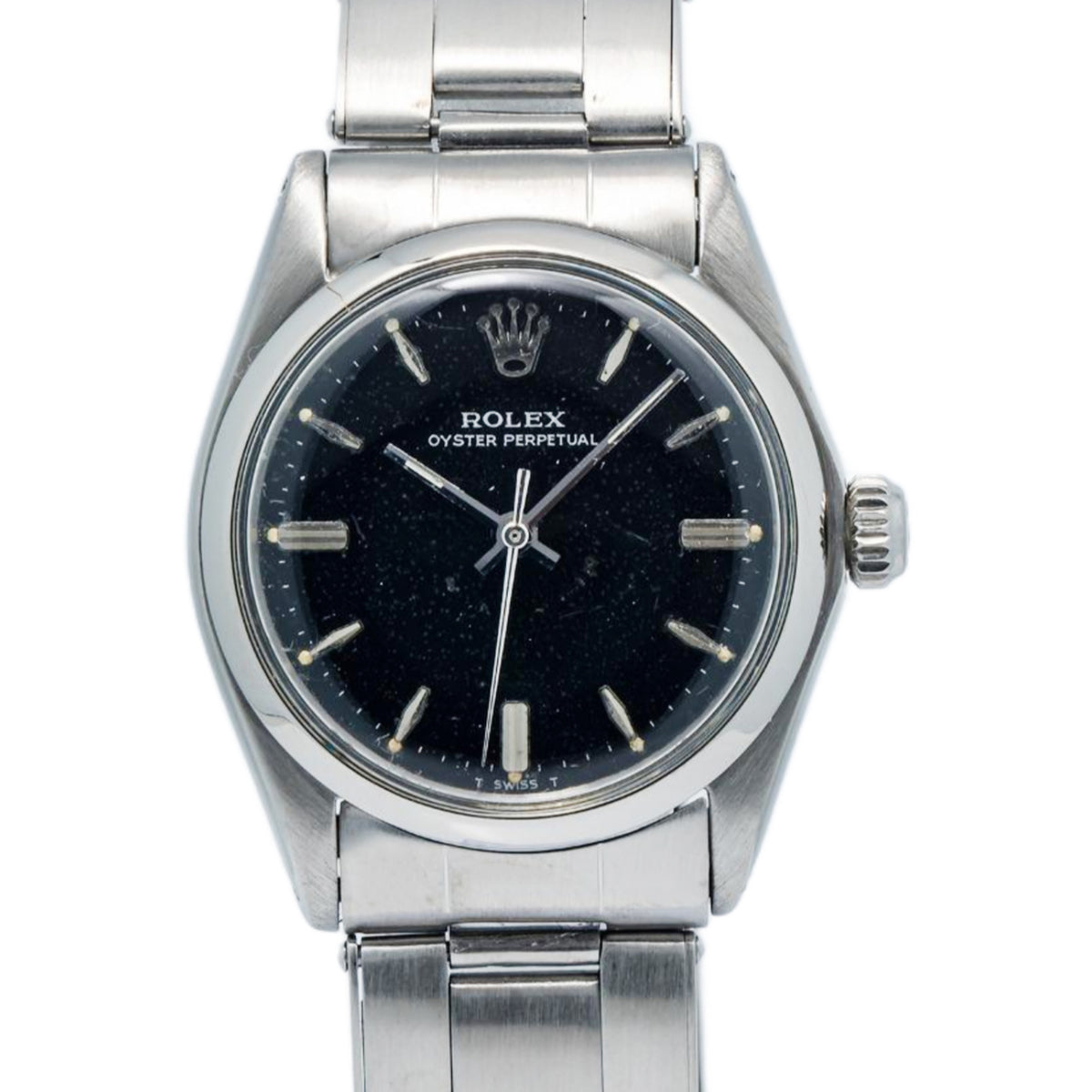 Rolex Oyster Perpetual 6548 Stainless Black Gilt Dial Auto Midsize Watch 30mm