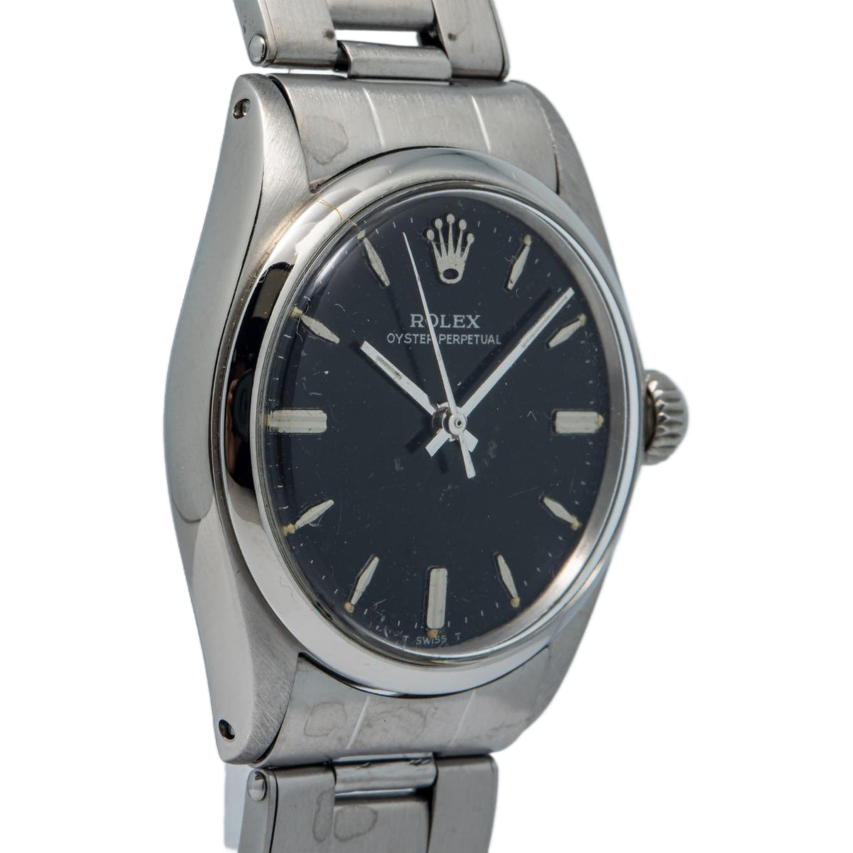 Rolex Oyster Perpetual 6548 Stainless Black Gilt Dial Auto Midsize Watch 30mm