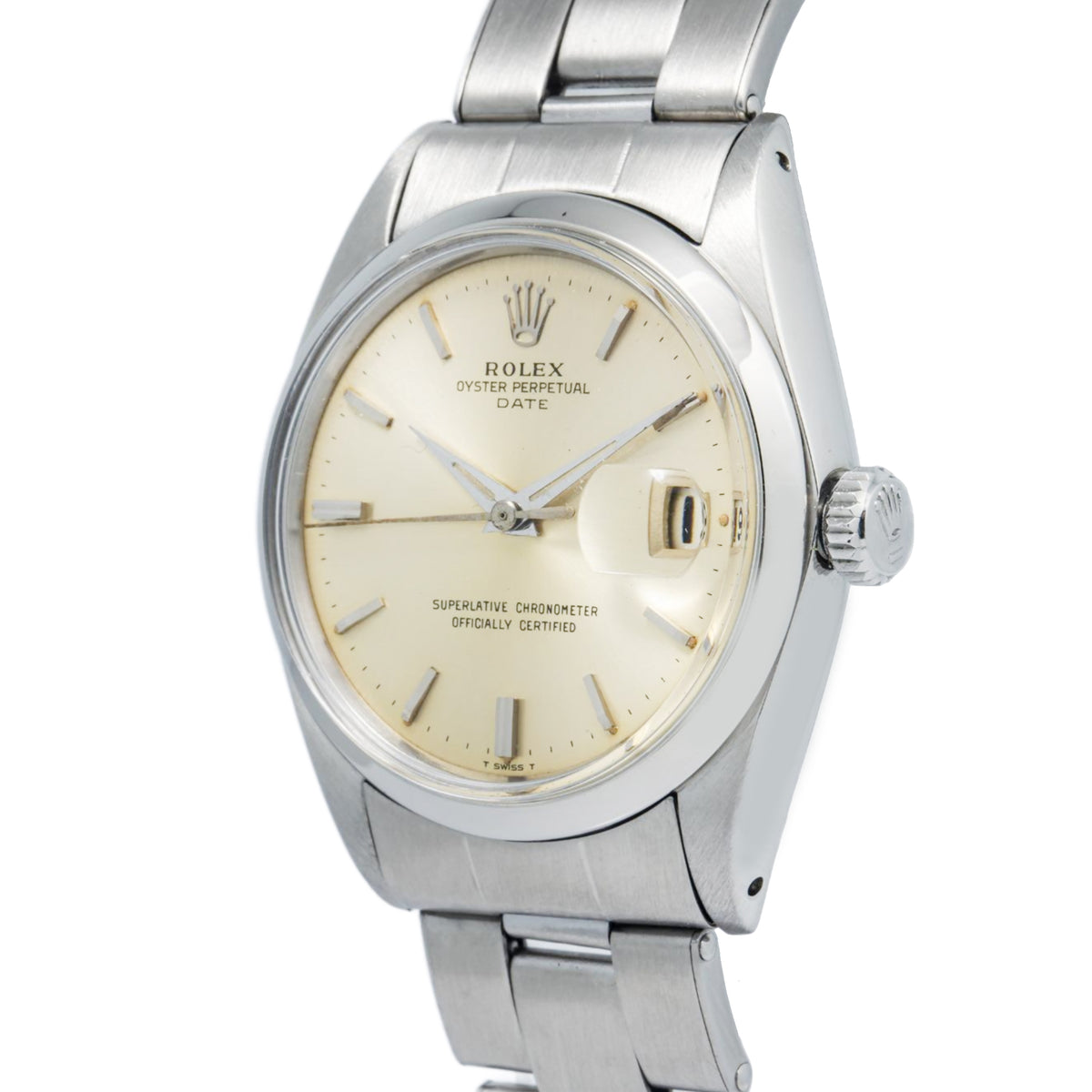 Rolex Oyster Perpetual Date 1500 Alpha Hands Stainless Champagne Dial Auto 34mm