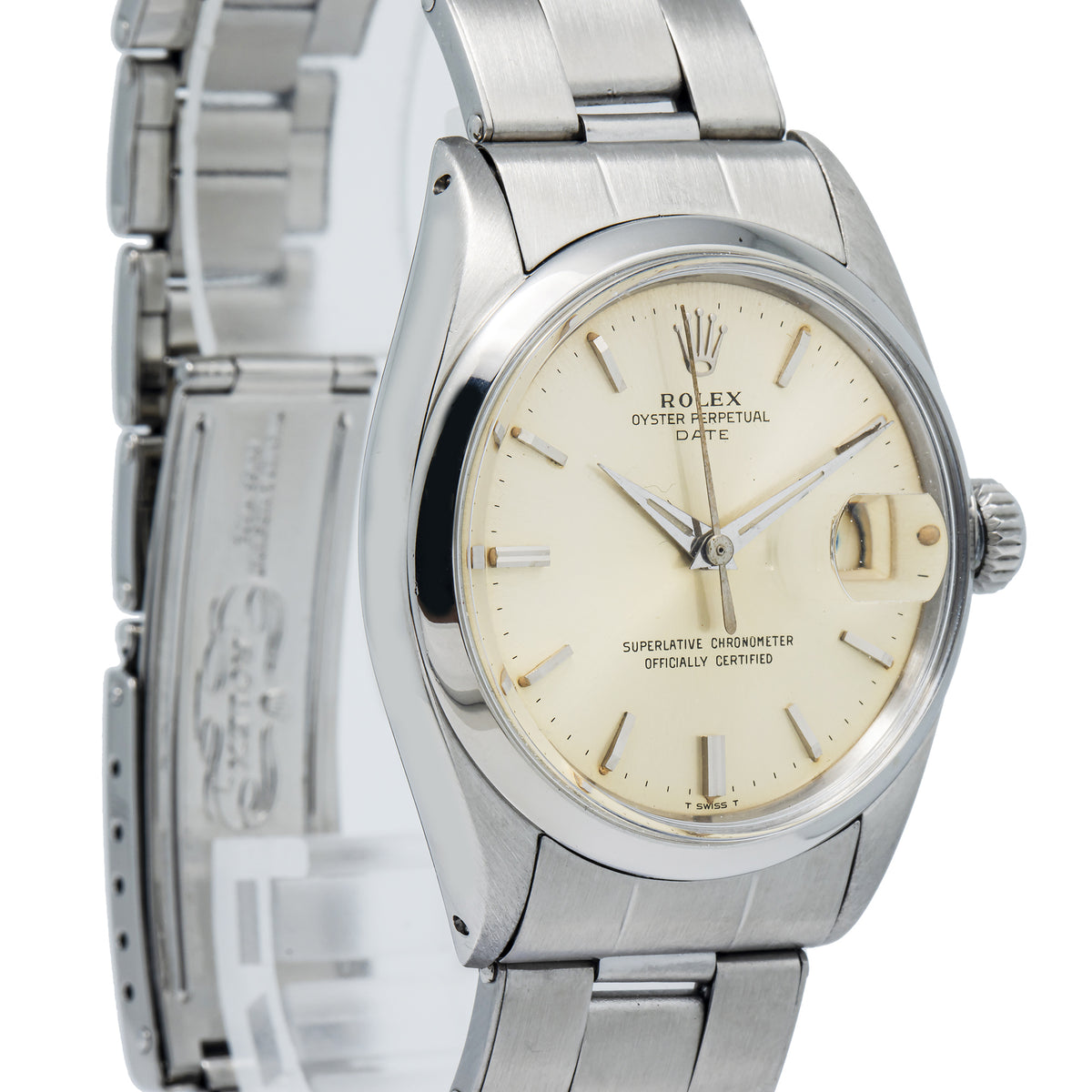 Rolex Oyster Perpetual Date 1500 Alpha Hands Stainless Champagne Dial Auto 34mm