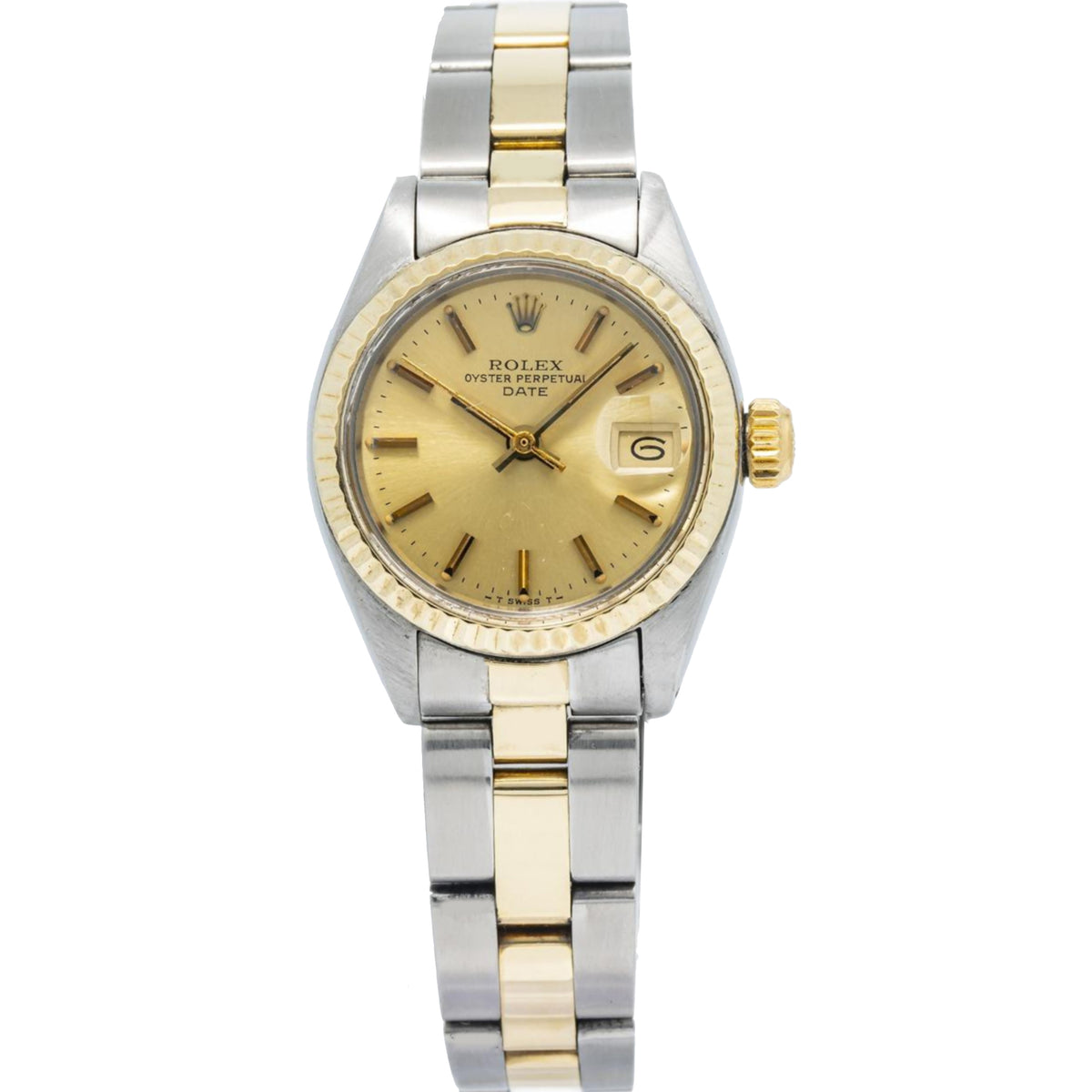 Rolex Date 6917 Oyster 18k YG Two Tone Champagne Dial Automatic Women's 26mm