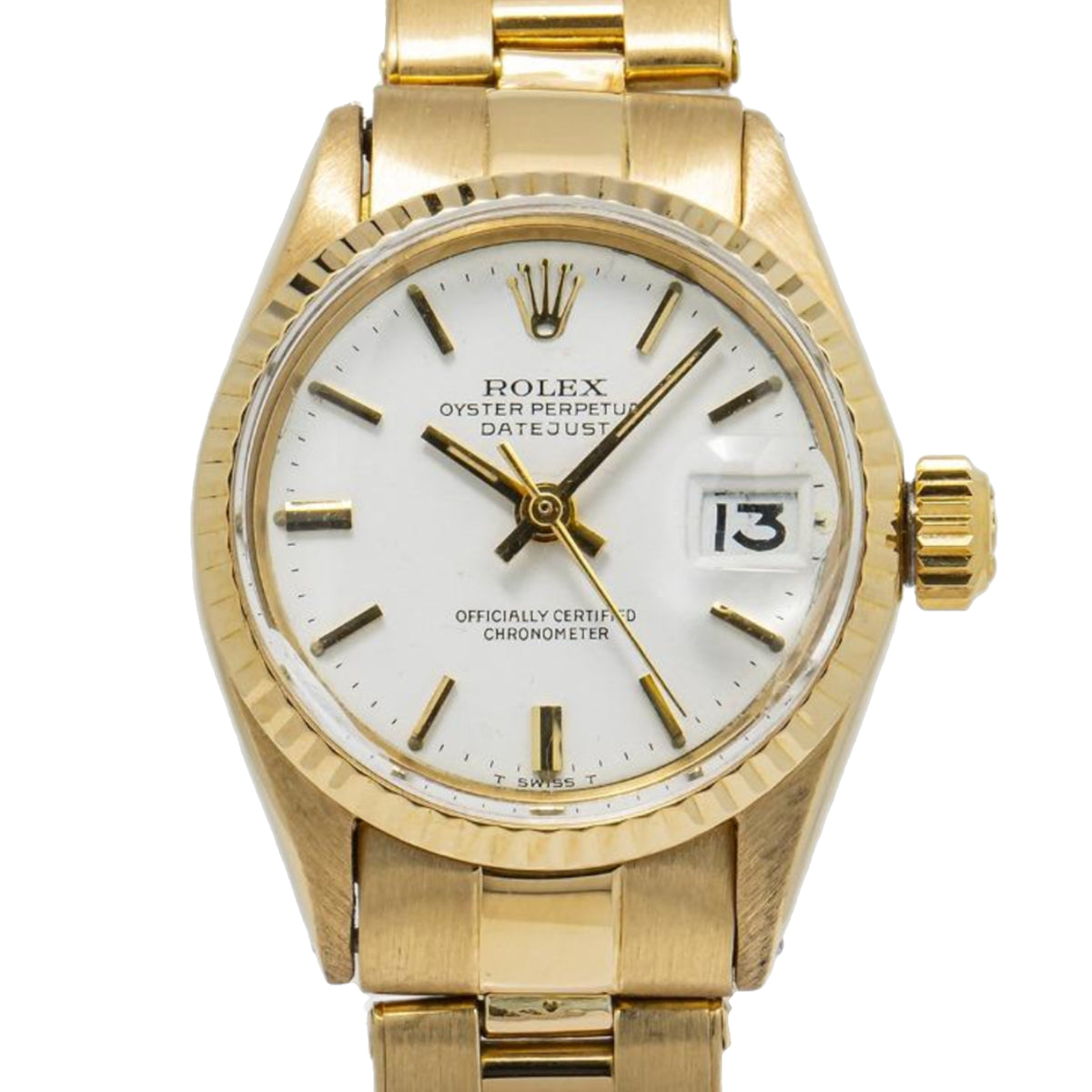 Rolex Date 6517 18K Yellow Gold Oyster White Dial Auto Ladies Watch 25mm