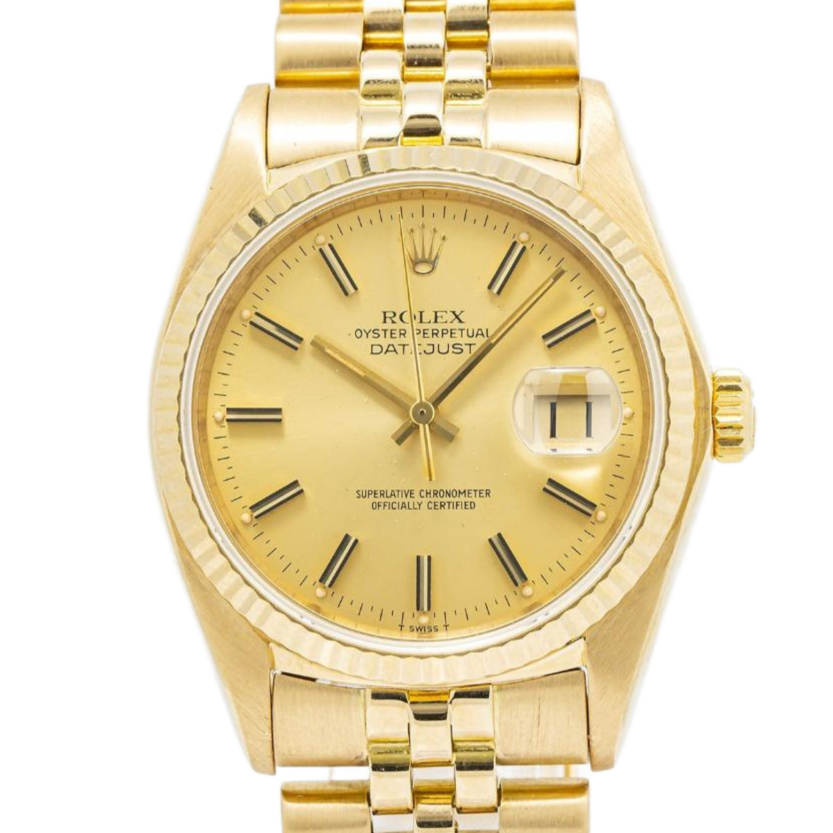 Rolex DateJust 16018 Jubilee 18K Yellow Gold Champagne Dial Auto Men Watch 36mm