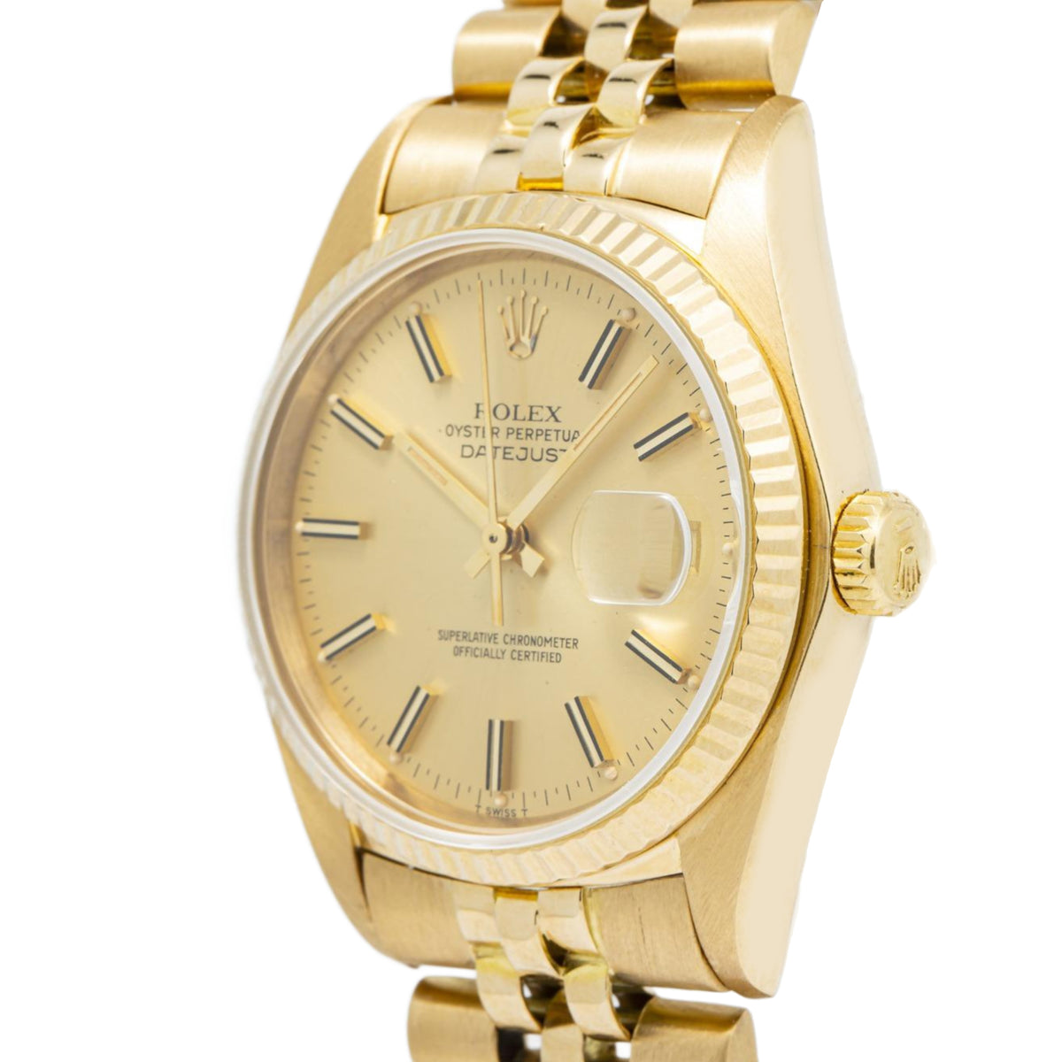 Rolex DateJust 16018 Jubilee 18K Yellow Gold Champagne Dial Auto Men Watch 36mm