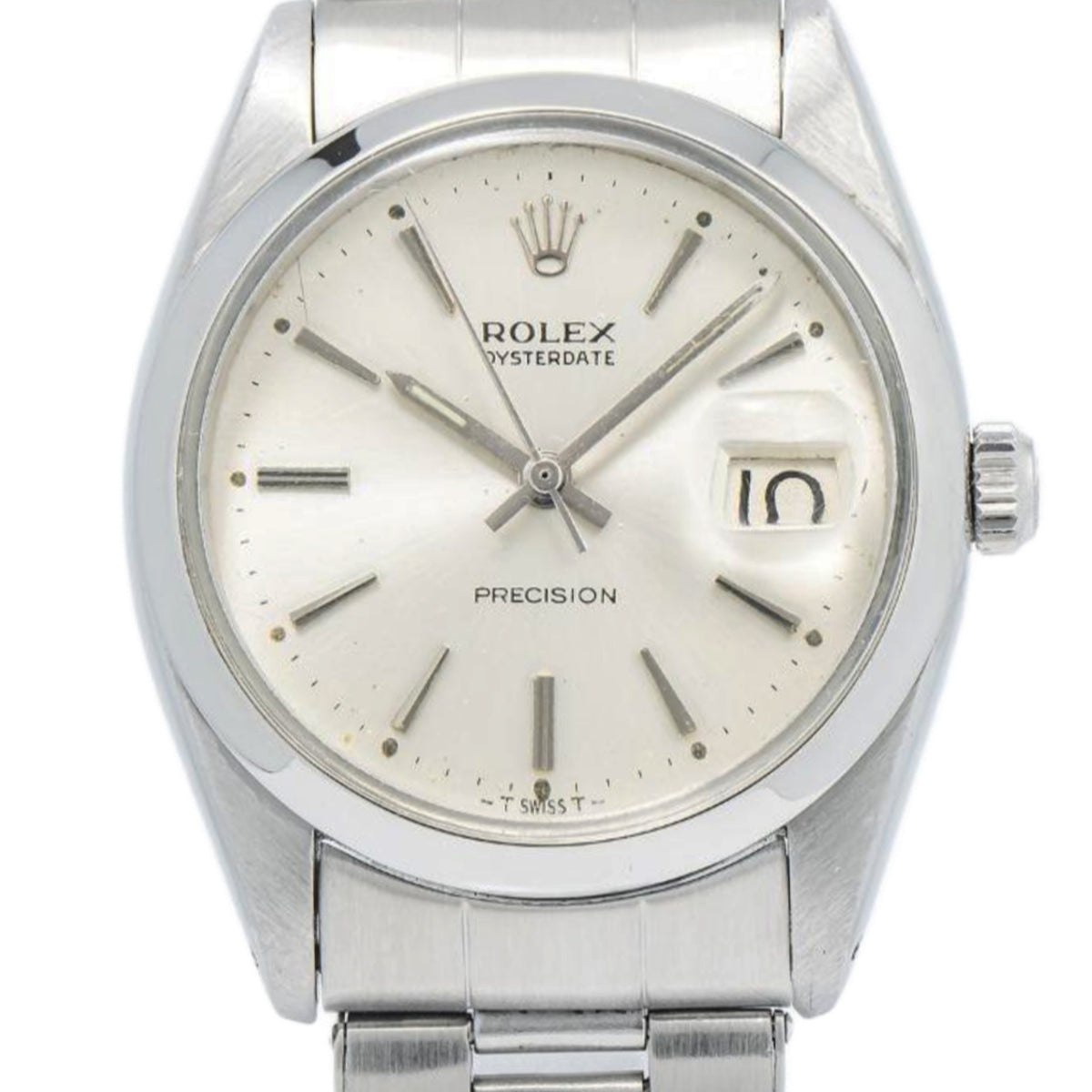 Rolex Oyster Date 6694 Stainless Silver Dial Manual Wind Unisex Watch 34mm