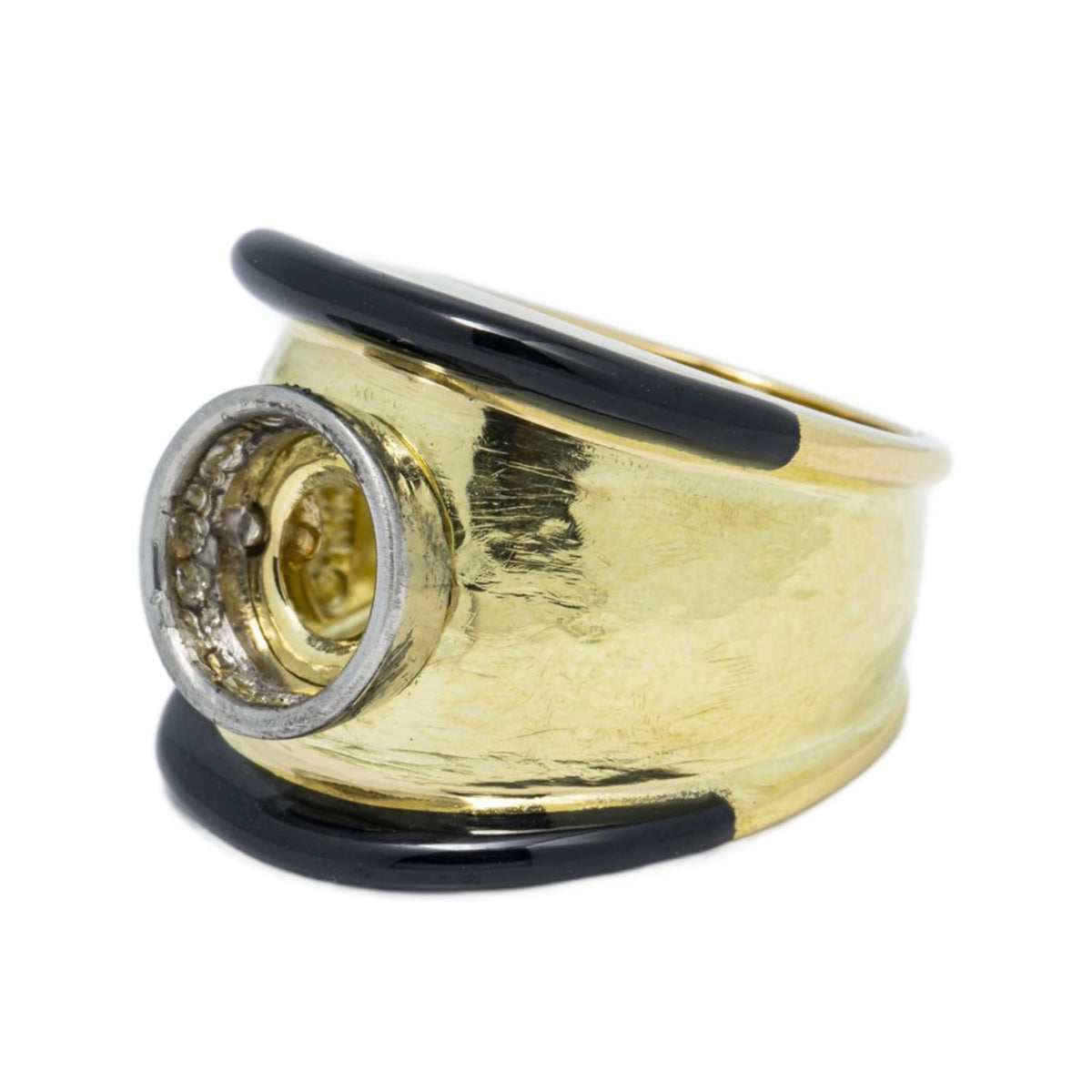 David Webb 18k Yellow Gold & Platinum Black Enamel Ring Setting 20 Grams Size 6