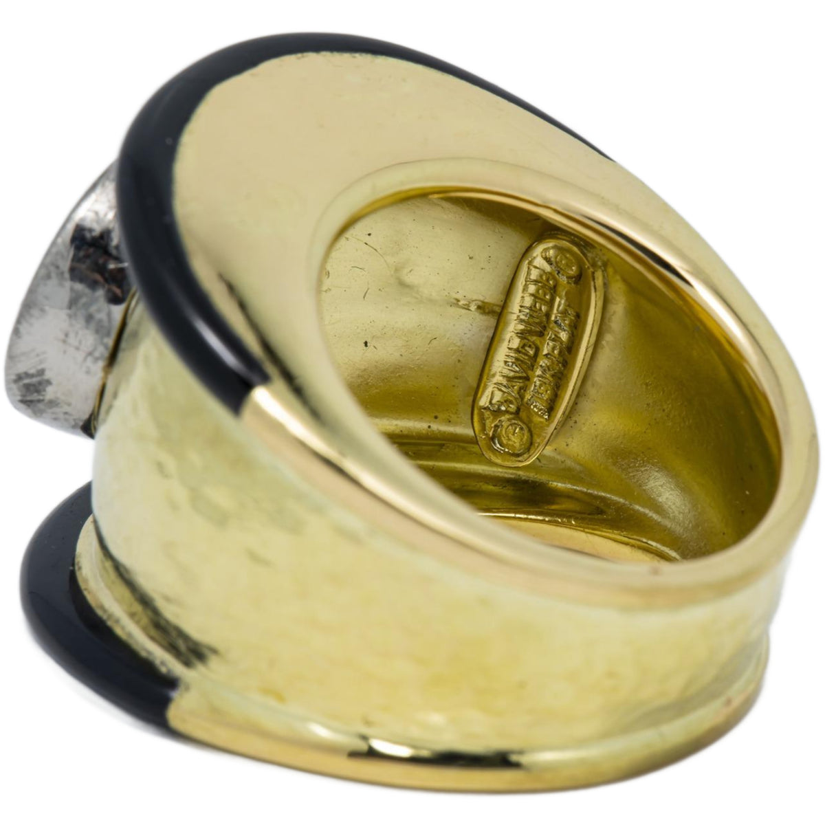 David Webb 18k Yellow Gold & Platinum Black Enamel Ring Setting 20 Grams Size 6