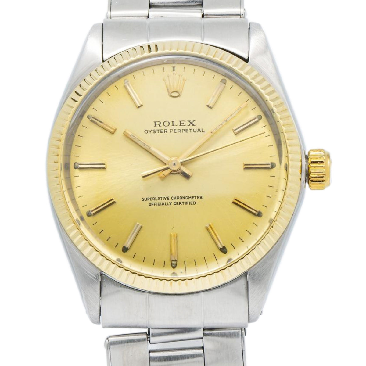 Rolex Oyster Perpetual 1007 Two Tone Champagne Dial Automatic Unisex Watch 34mm