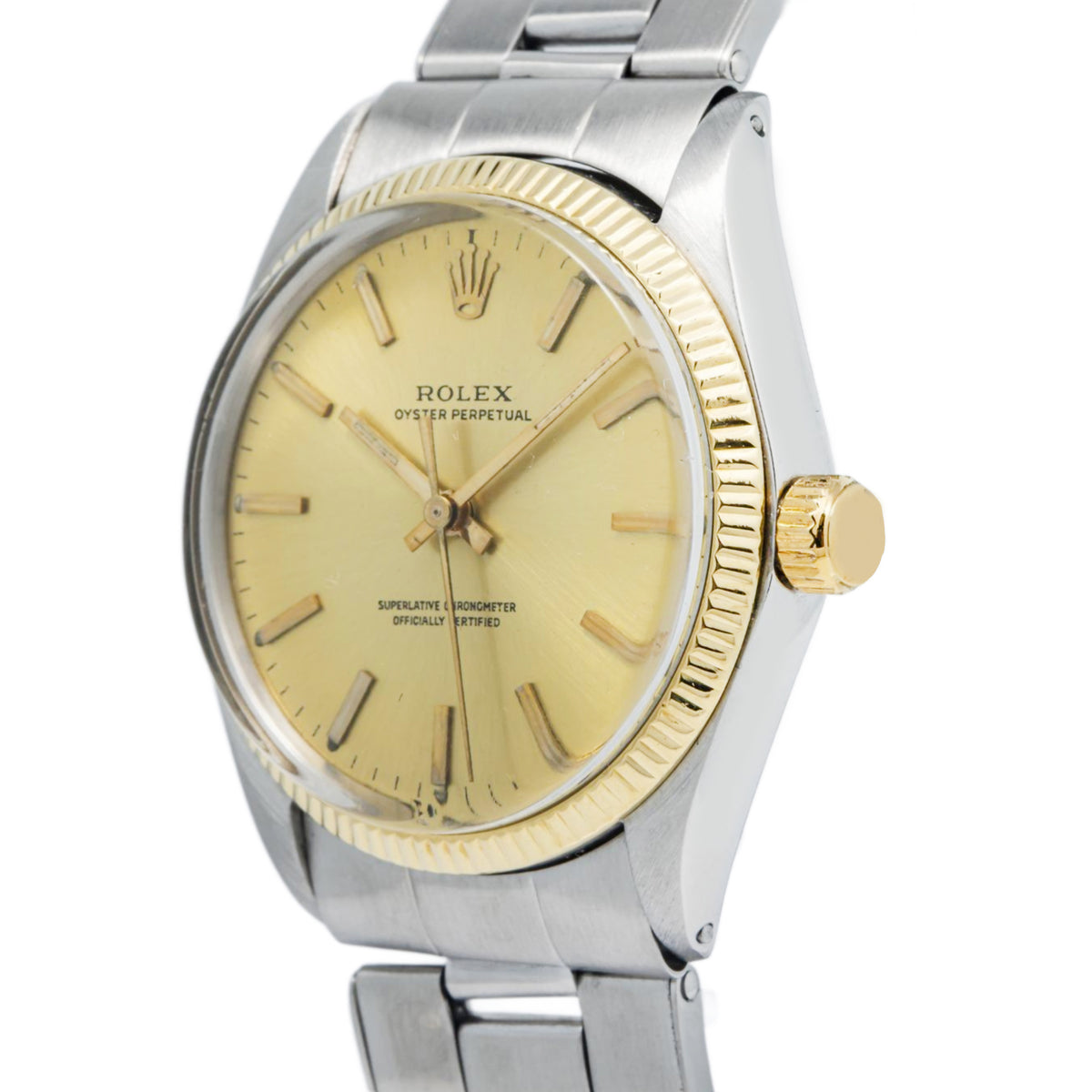 Rolex Oyster Perpetual 1007 Two Tone Champagne Dial Automatic Unisex Watch 34mm