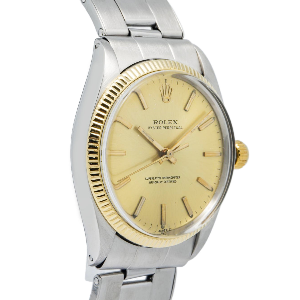 Rolex Oyster Perpetual 1007 Two Tone Champagne Dial Automatic Unisex Watch 34mm