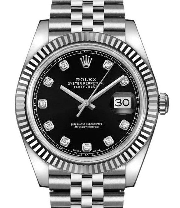 Rolex Datejust 126334 Jubilee SS Automatic Black Diamond Dial Men's Watch 41mm