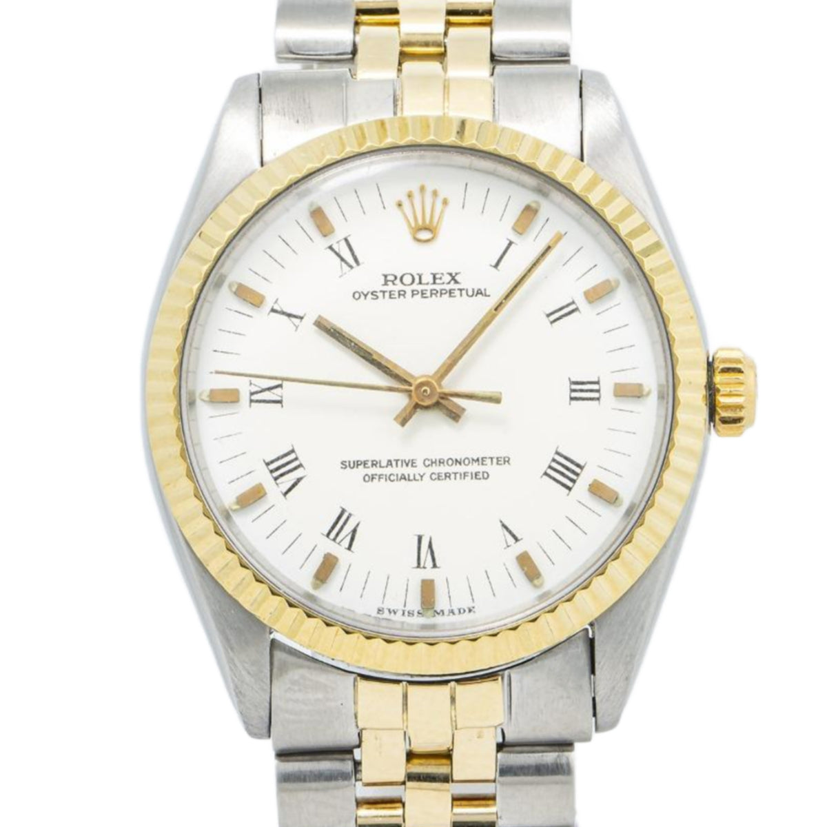 Rolex Oyster Perpetual 1002 14K Two Tone Jubilee White Dial Auto Unisex 34mm