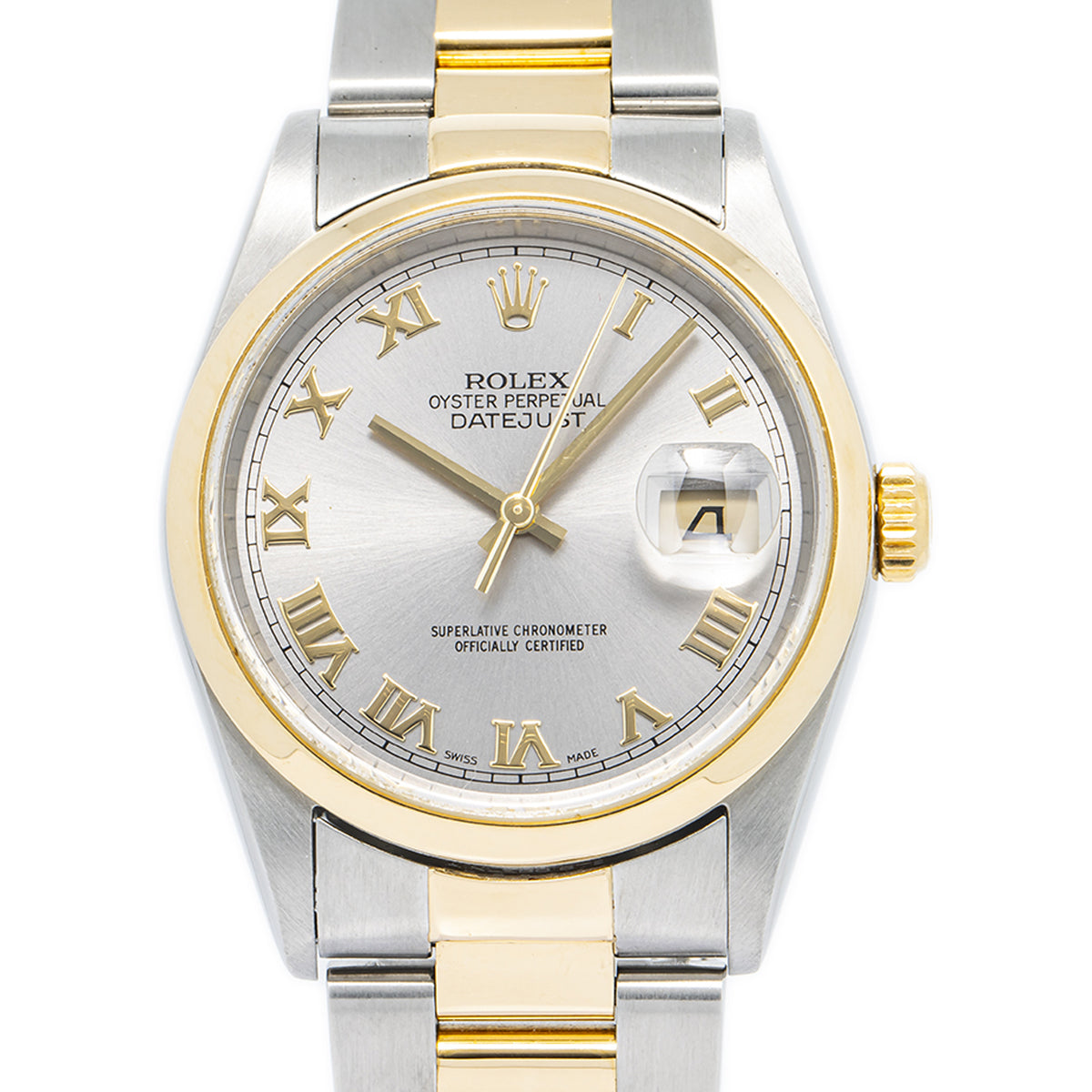 Rolex Datejust 16203 18k Yellow Gold Two Tone Silver Dial Auto Unisex Watch 36mm