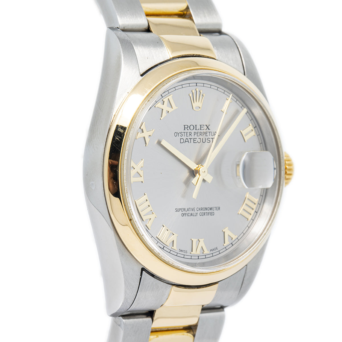 Rolex Datejust 16203 18k Yellow Gold Two Tone Silver Dial Auto Unisex Watch 36mm