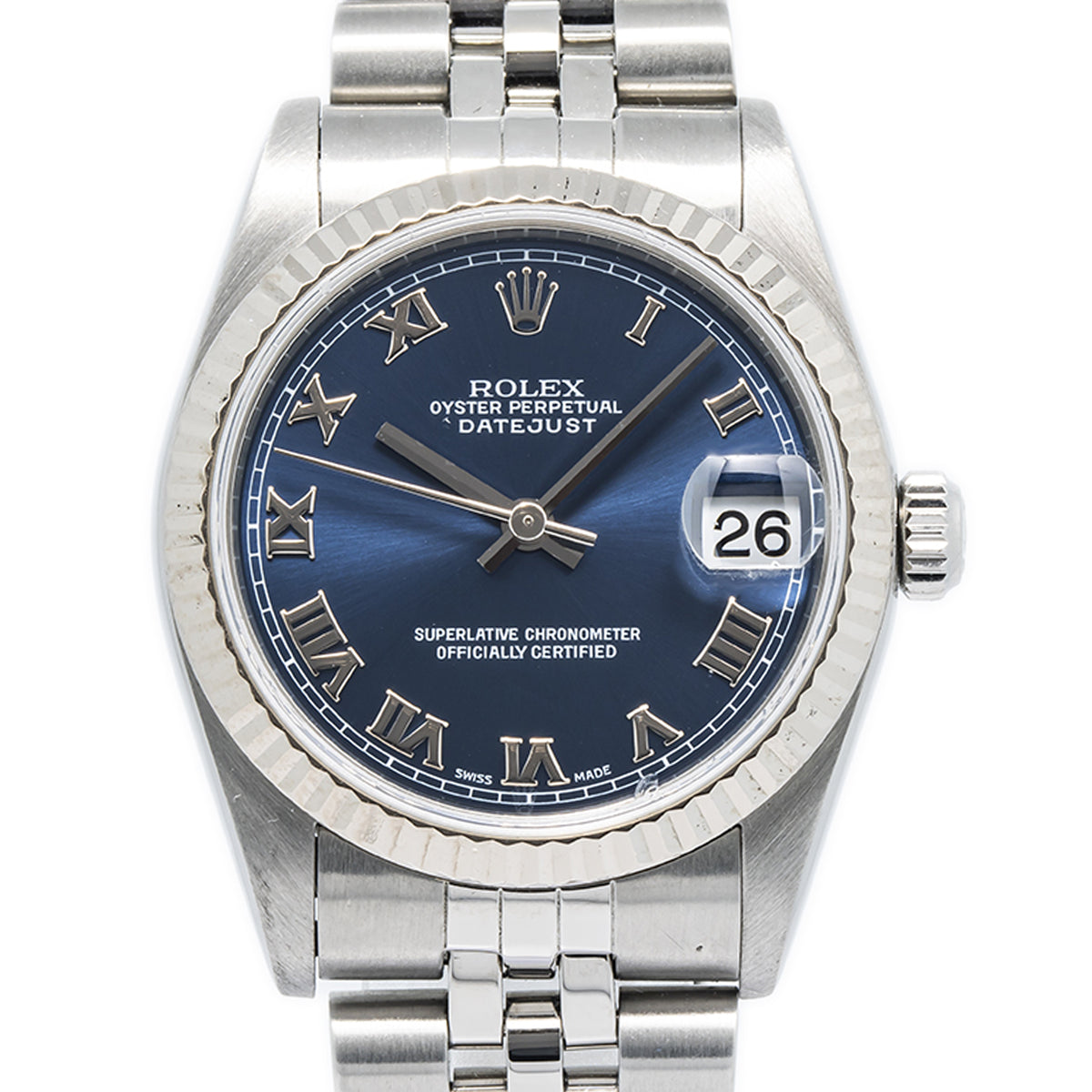 Rolex Datejust 78274 Stainless Jubilee 18k WG Bezel Blue Dial Midsize Lady 31mm