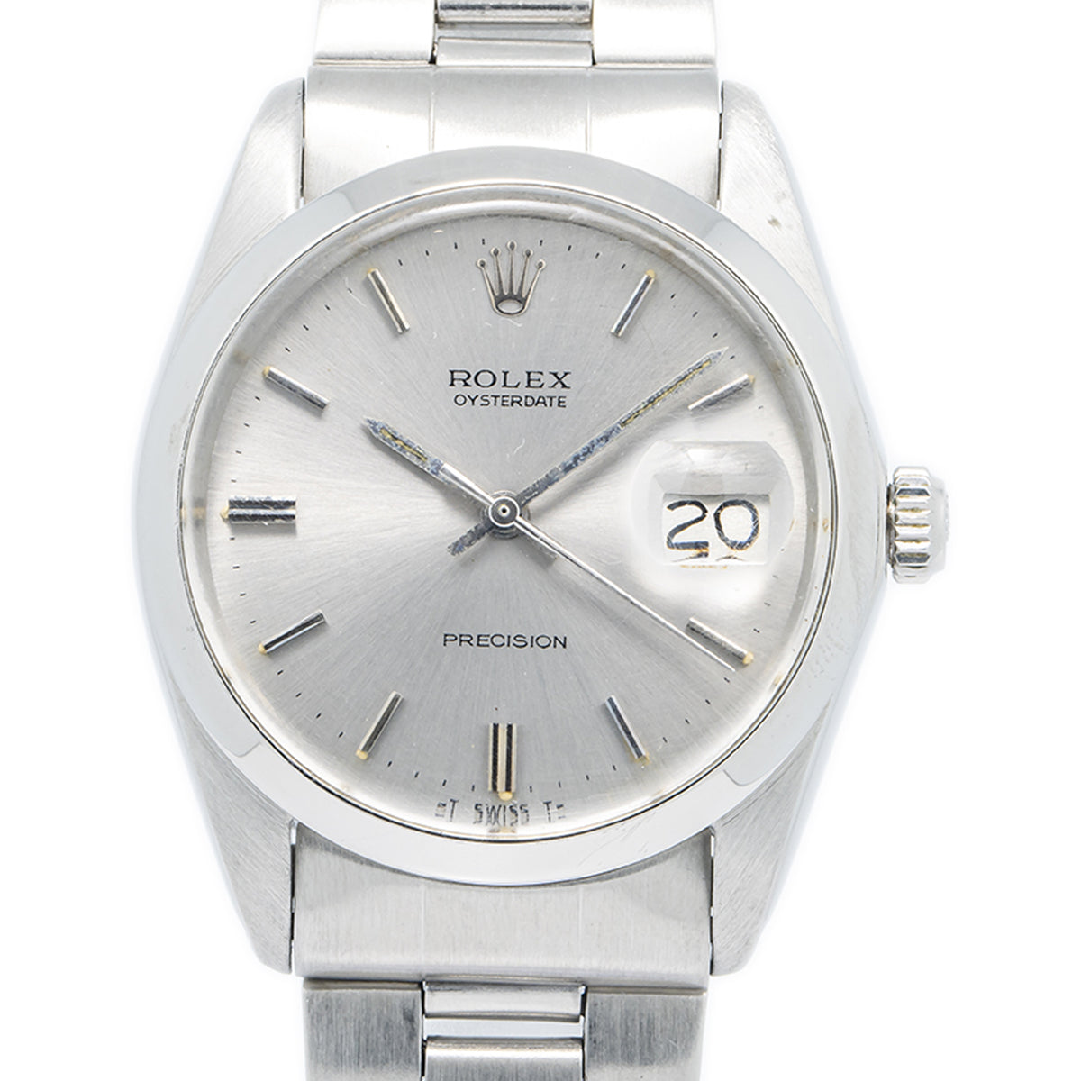 Rolex Oyster Date 6694 Stainless Steel Silver Dial Manual Wind Unisex Watch 34mm