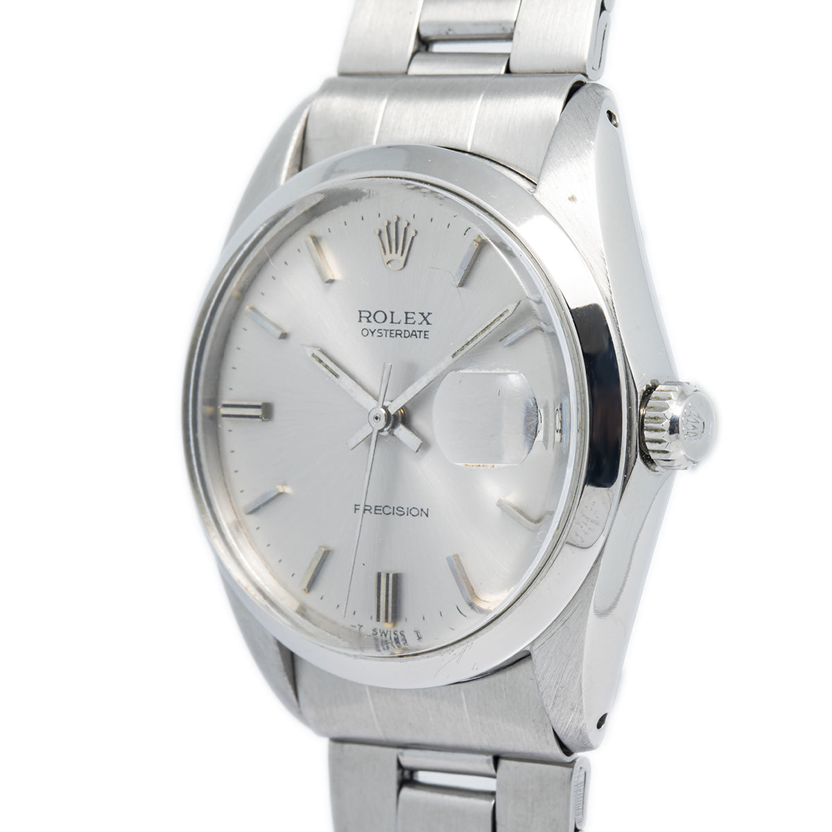 Rolex Oyster Date 6694 Stainless Steel Silver Dial Manual Wind Unisex Watch 34mm