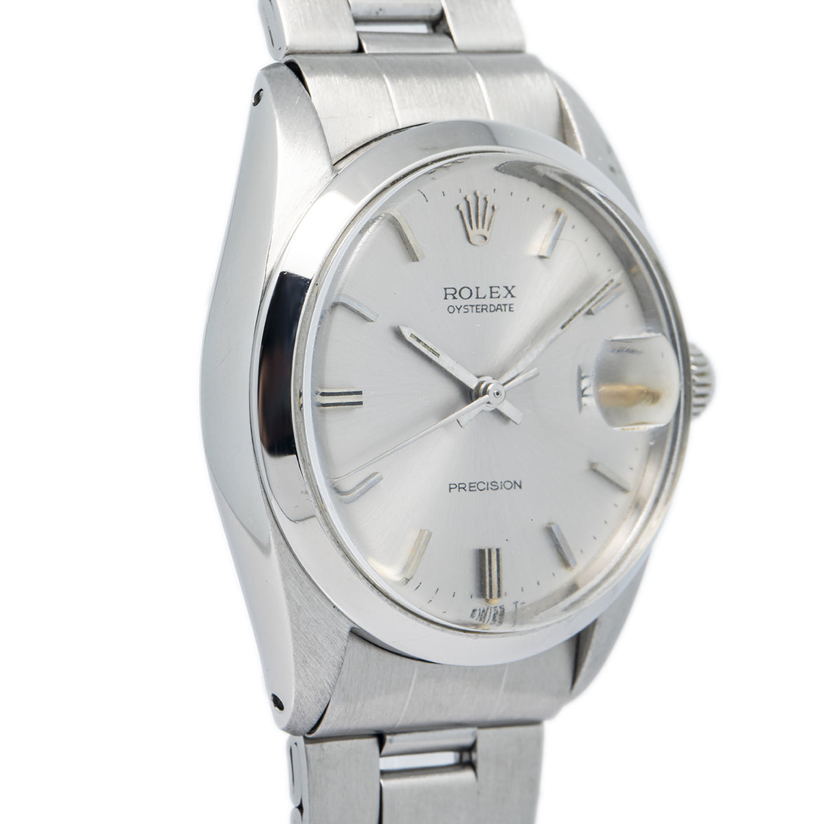 Rolex Oyster Date 6694 Stainless Steel Silver Dial Manual Wind Unisex Watch 34mm