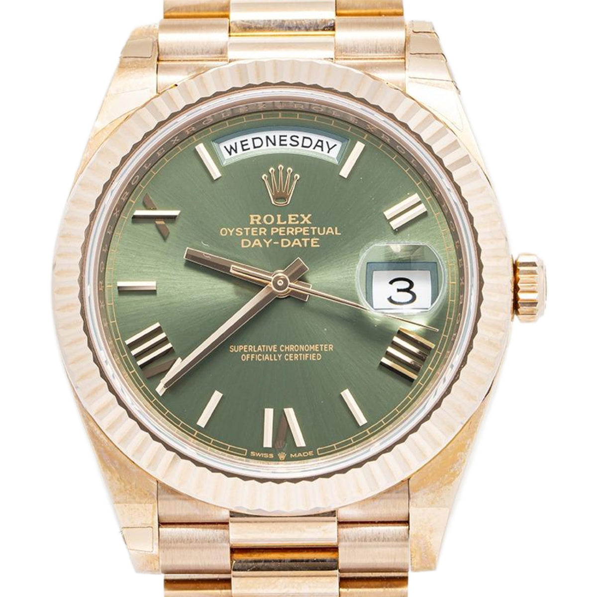 Rolex Day-Date 228235 NEW Stickers2019 Card 18k Rose Olive Green Dial Watch 40mm