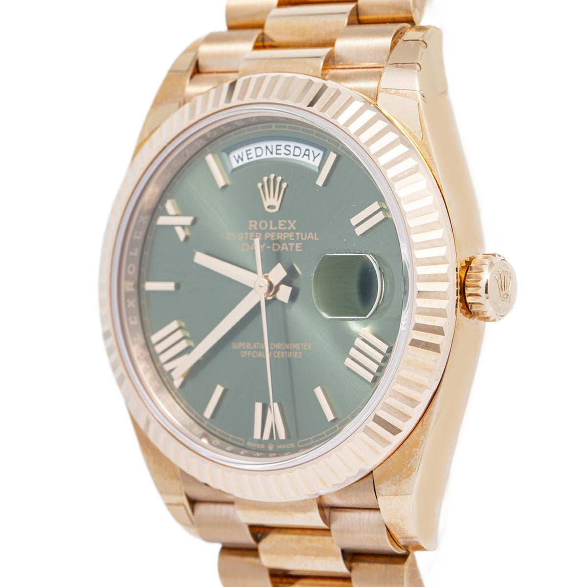 Rolex Day-Date 228235 NEW Stickers2019 Card 18k Rose Olive Green Dial Watch 40mm