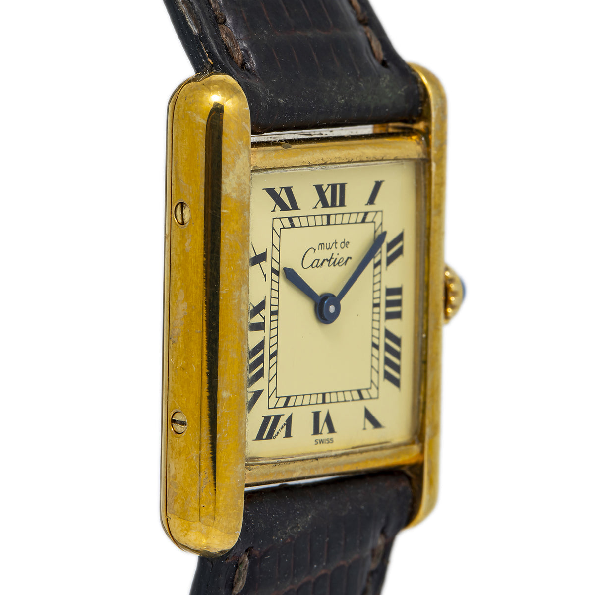 Cartier Vermeil Tank 5057001 925 Gold Plated Ivory Dial Quartz Lady Watch 21mm