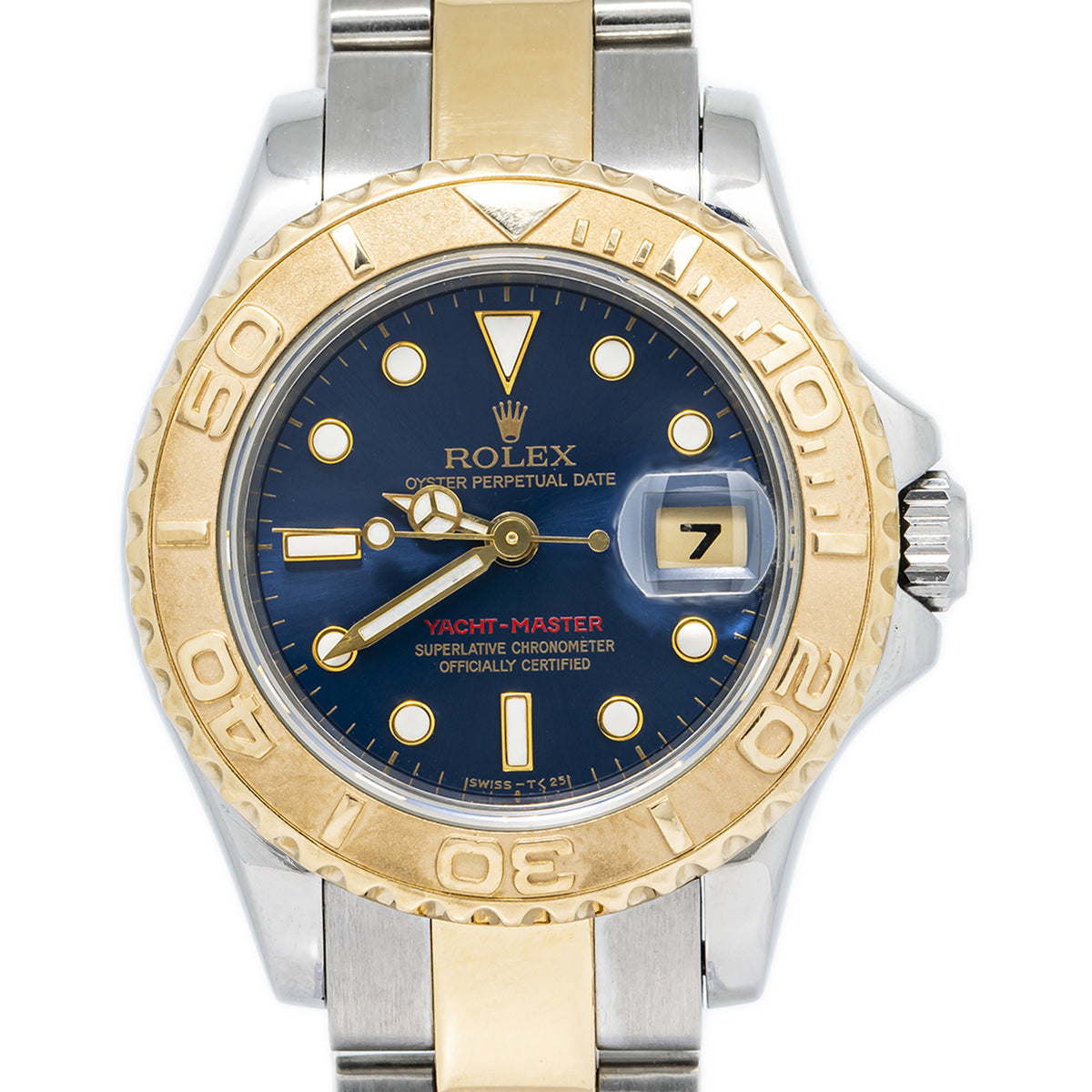 Rolex Yacht-Master 69623 W/1998 Paper 18K TwoTone Blue Dial Auto Lady Watch 29mm