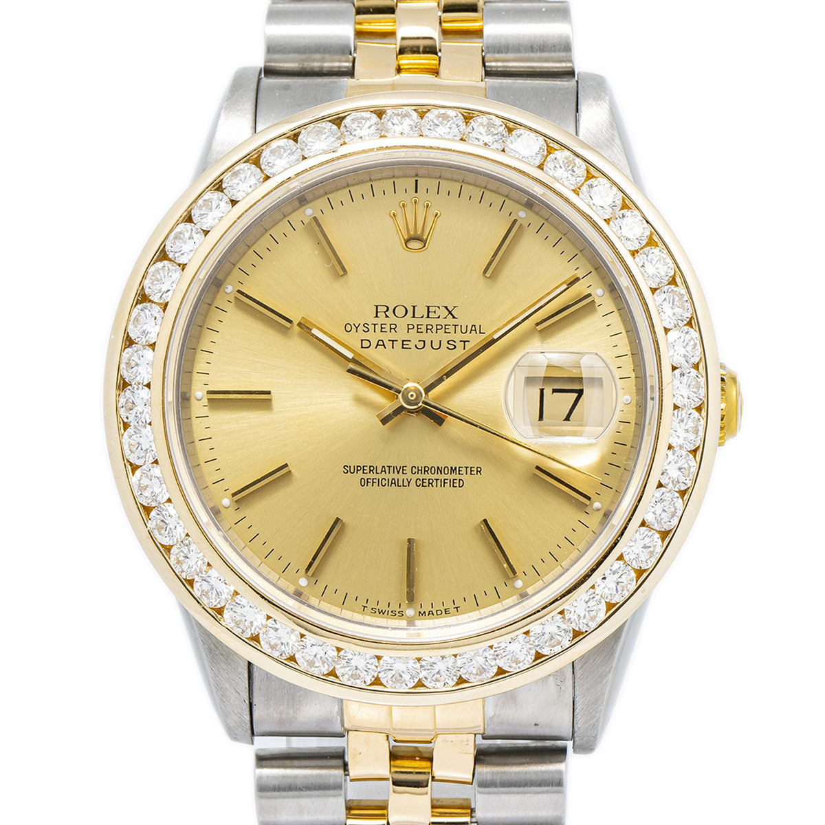 Rolex Datejust 16263 16233 Two Tone Jubilee Diamond Bezel Champagne Dial 36mm