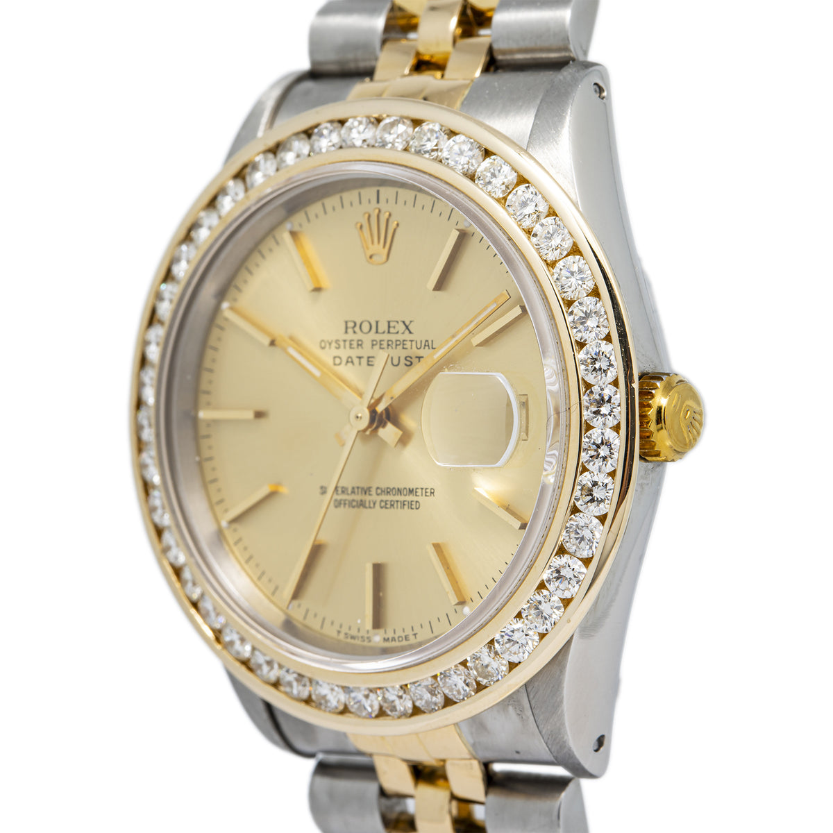 Rolex Datejust 16263 16233 Two Tone Jubilee Diamond Bezel Champagne Dial 36mm