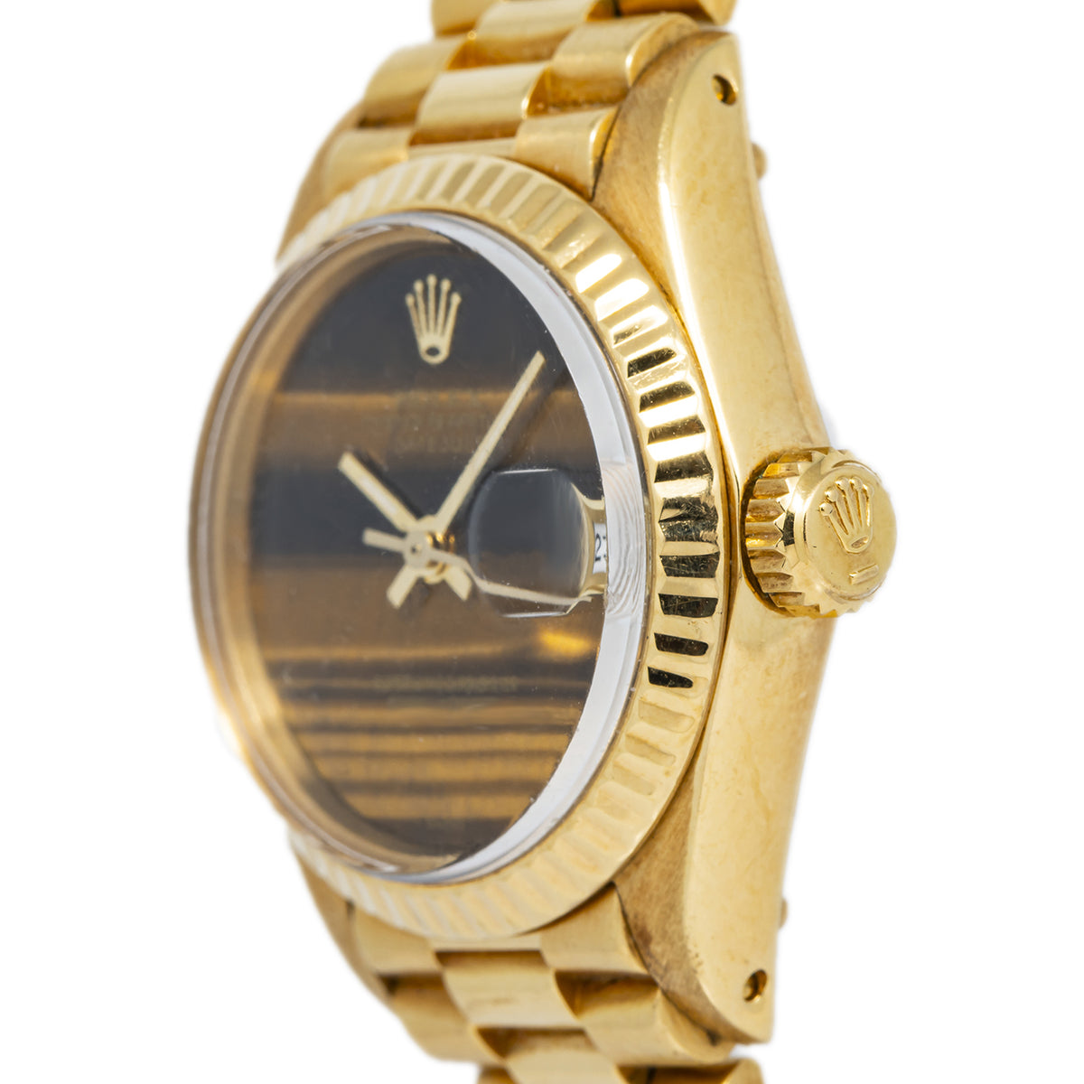 Rolex Datejust 6917 Papers 18k YG President Tiger Eye Dial Ladies Watch 26mm