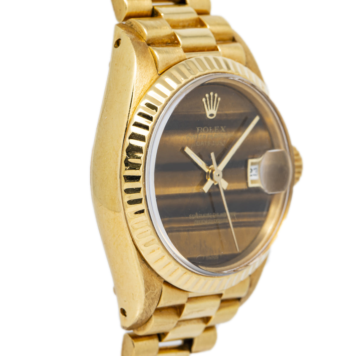 Rolex Datejust 6917 Papers 18k YG President Tiger Eye Dial Ladies Watch 26mm