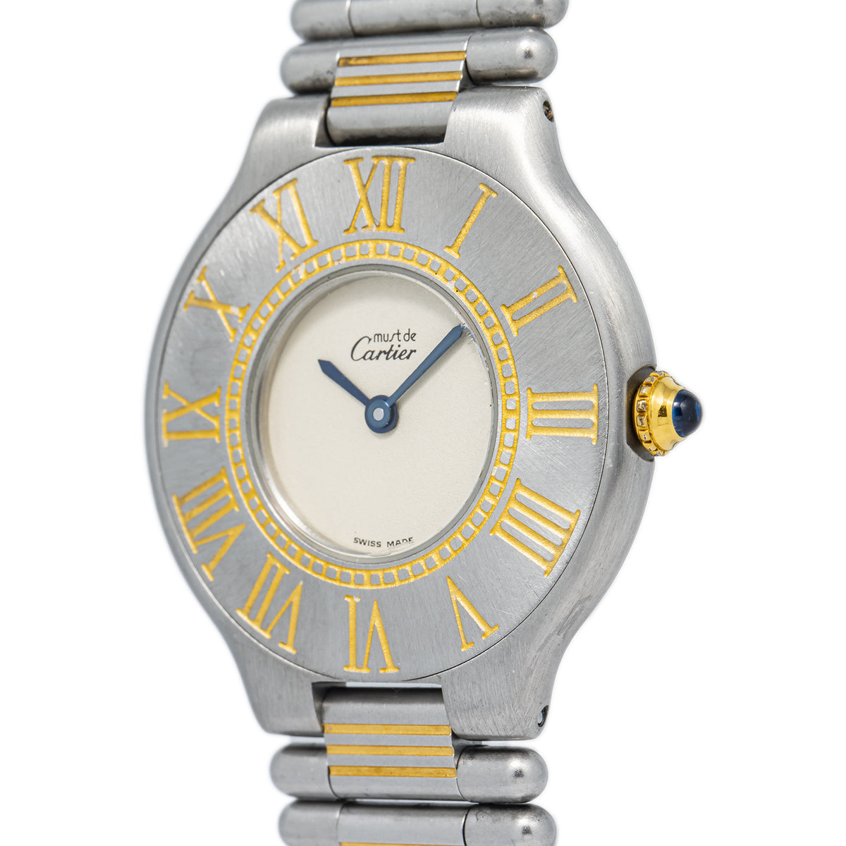 Cartier Must De 21 9010 W1000944 SS Gold Plated White Dial Quartz Ladies 31mm