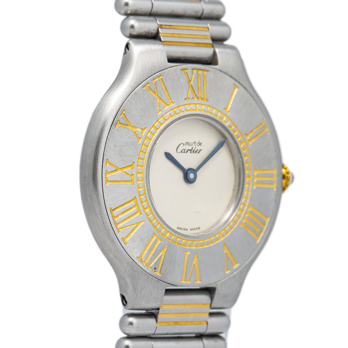 Cartier Must De 21 9010 W1000944 SS Gold Plated White Dial Quartz Ladies 31mm