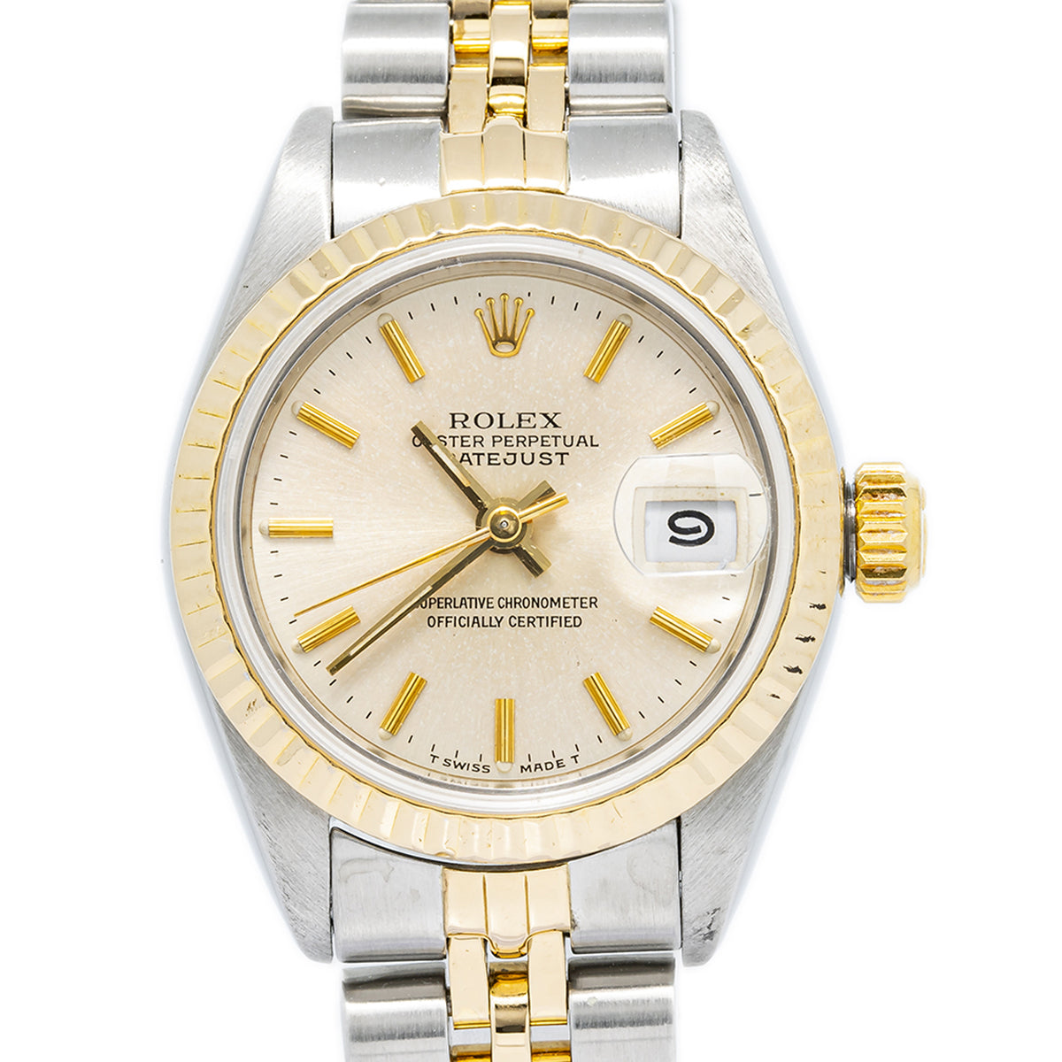 Rolex DateJust 69173 Jubilee 18K Yellow Two Tone Silver Dial Auto Ladies 26mm