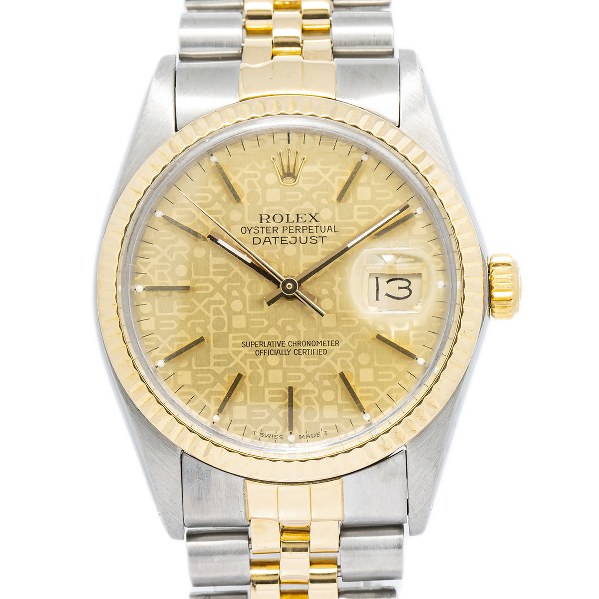 Rolex DateJust 16013 18k YG Two Tone Jubilee Anniversary Dial Auto Unisex 36mm