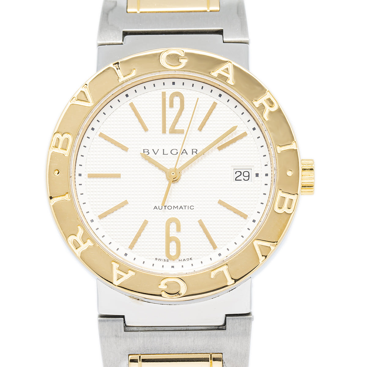 Bvlgari Diagono BB38SG 18K Two Tone YellowGold White Dial Auto Unisex Watch 38mm